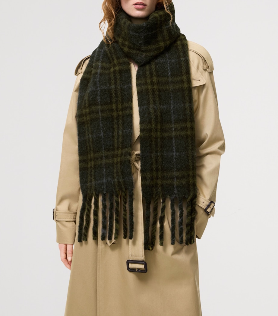 Burberry Wool-Blend Narrow Check Scarf Seaweed Green Image 2