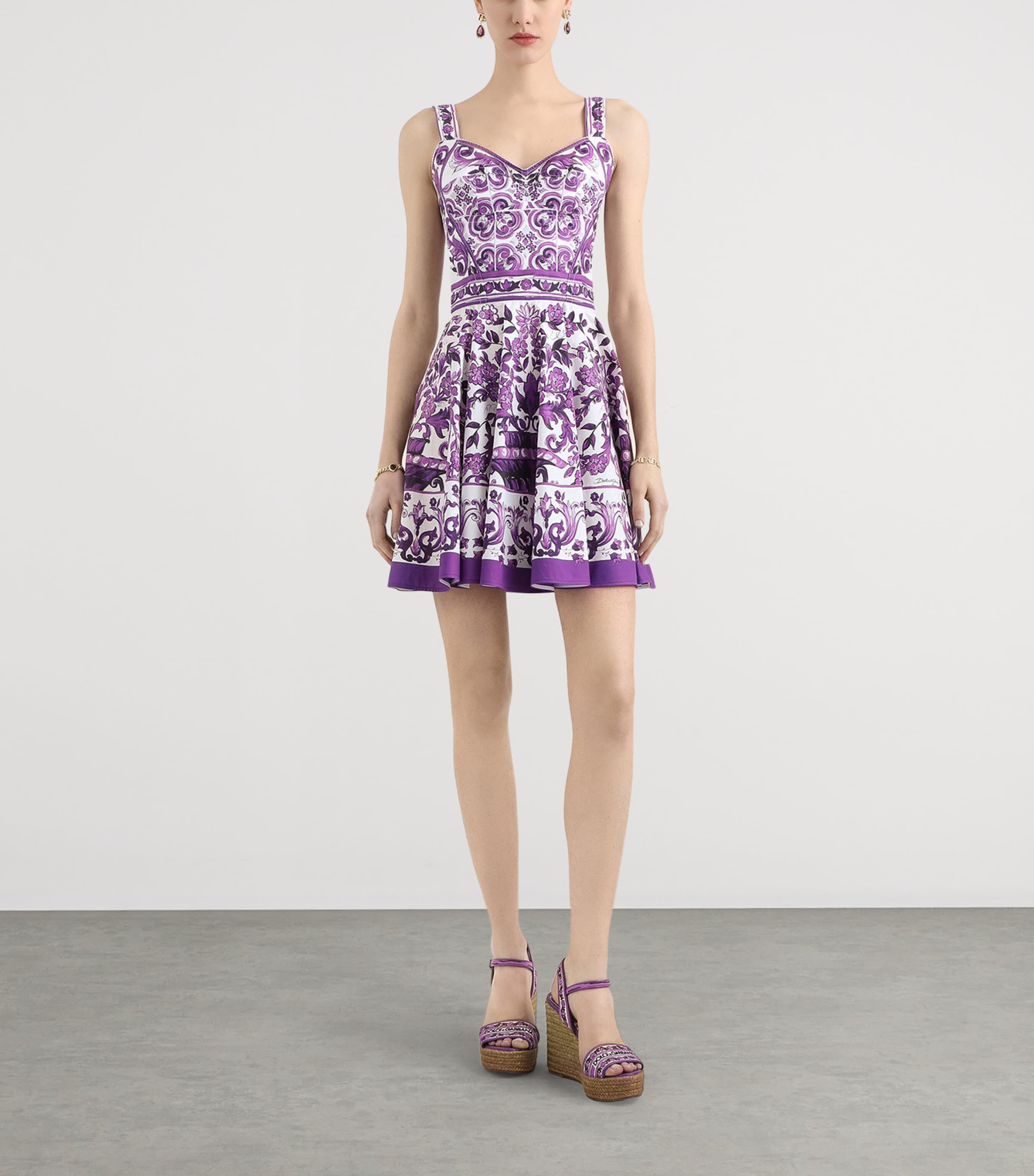 Majolica Print Pleated Mini Dress IP3TN-MIX MAIOL Image 2