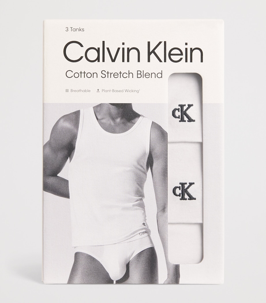 Calvin Klein Mens Stretch Cotton-Blend Vests (Pack of 3) White Image 6