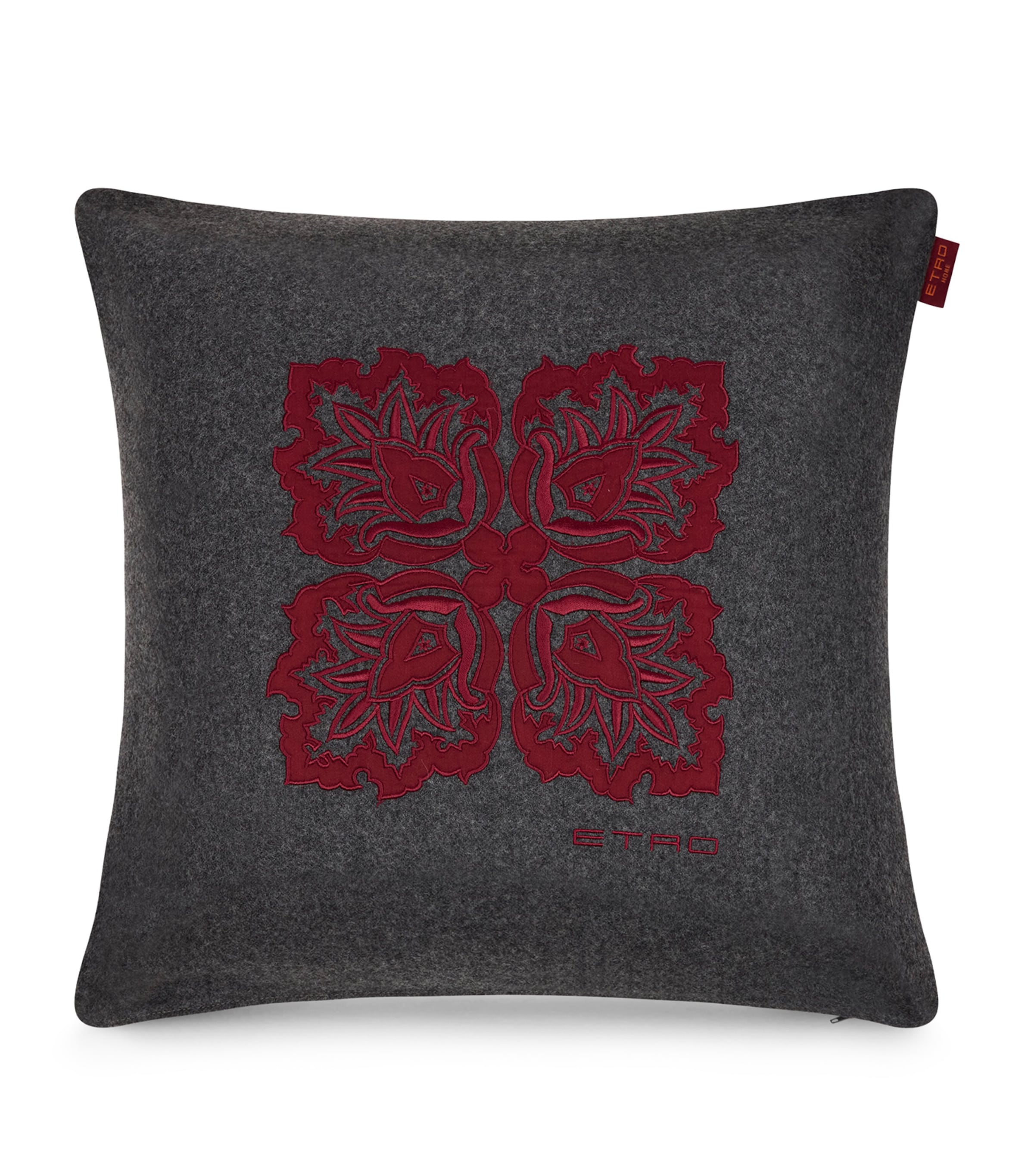 Etro Velvet Embroidered Loto Cushion In Gray