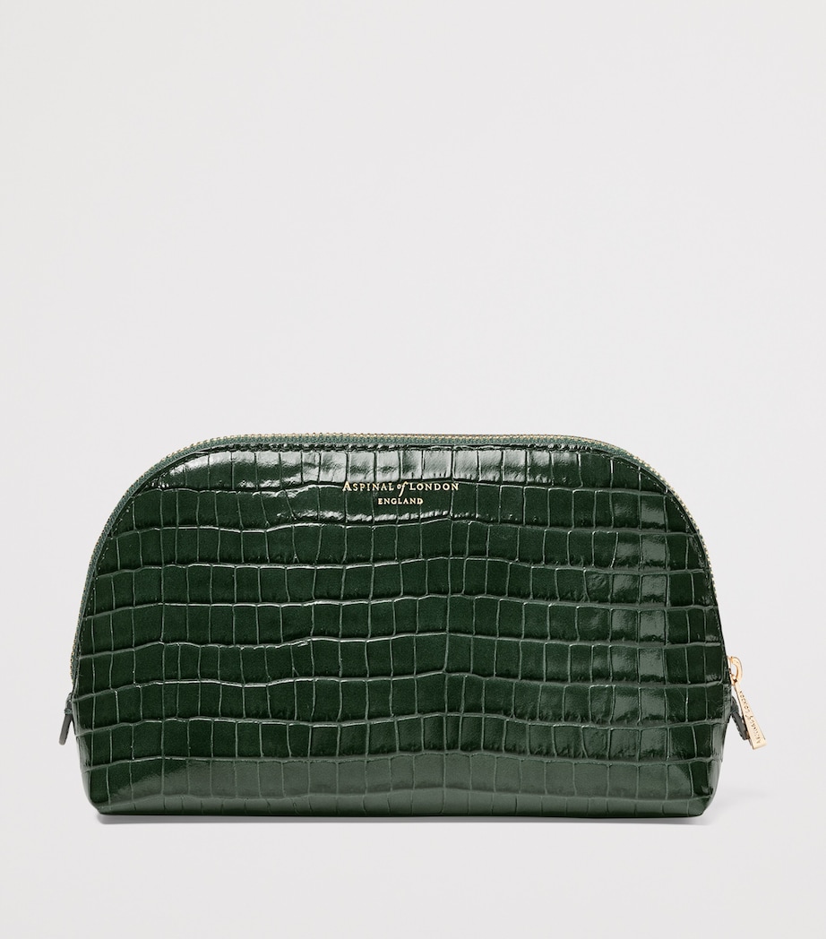 Small Leather Croc-Embossed Cosmetic Case EVERGREEN Image 2