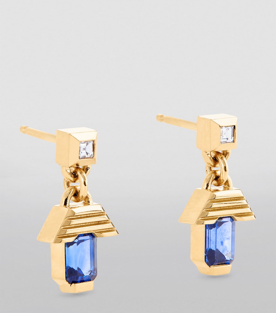 Small Yellow Gold, Diamond and Sapphire Escalier Drop Earrings YELLOW GOLD Image 2