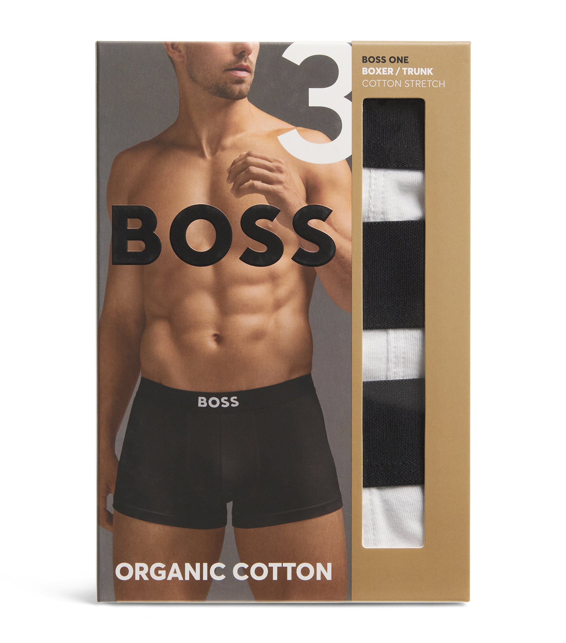 BOSS Mens Stretch-Cotton Boss One Trunks (Pack of 3) White Image 4