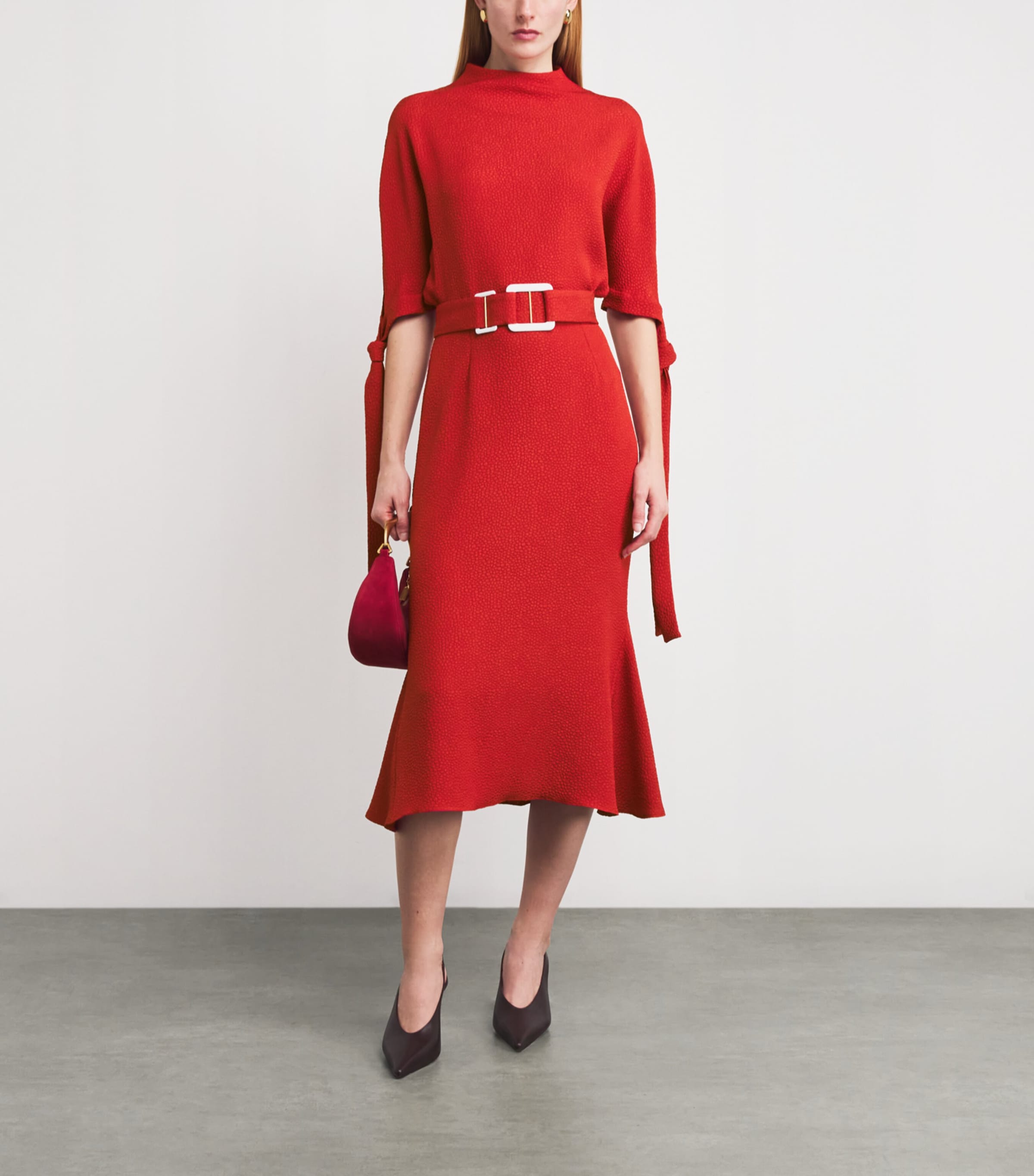 Jacquard Belted Pedernal Dress CARMINE Image 2