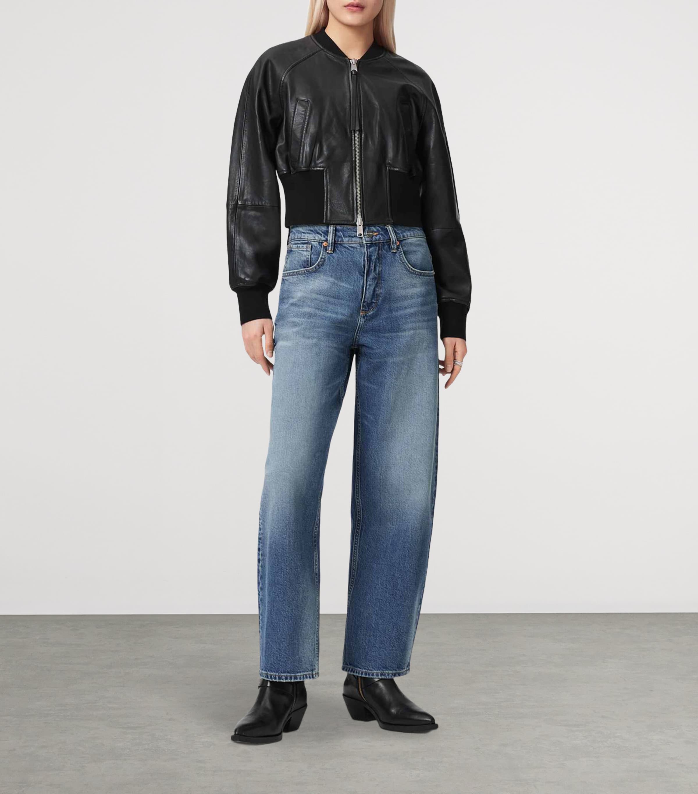 AllSaints Womens Leather Suri Bomber Jacket Black Image 2