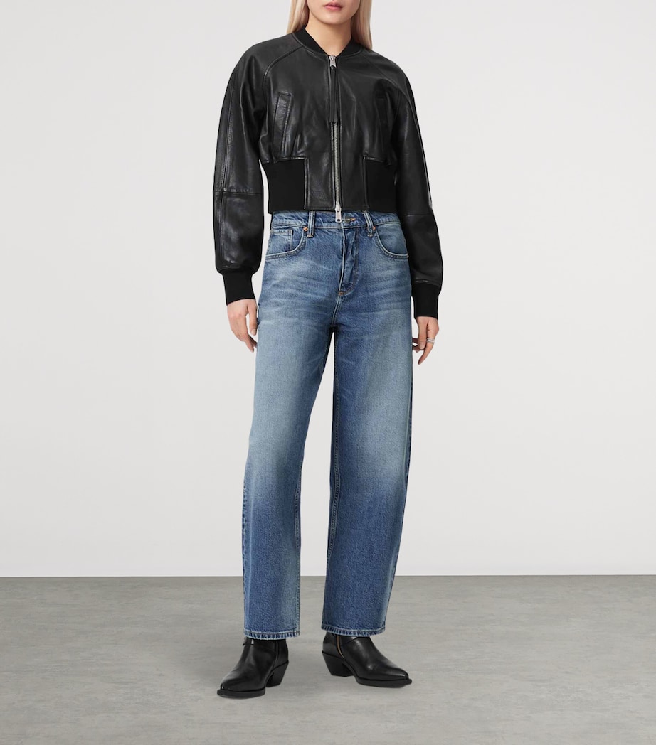 AllSaints Womens Leather Suri Bomber Jacket Black Image 2