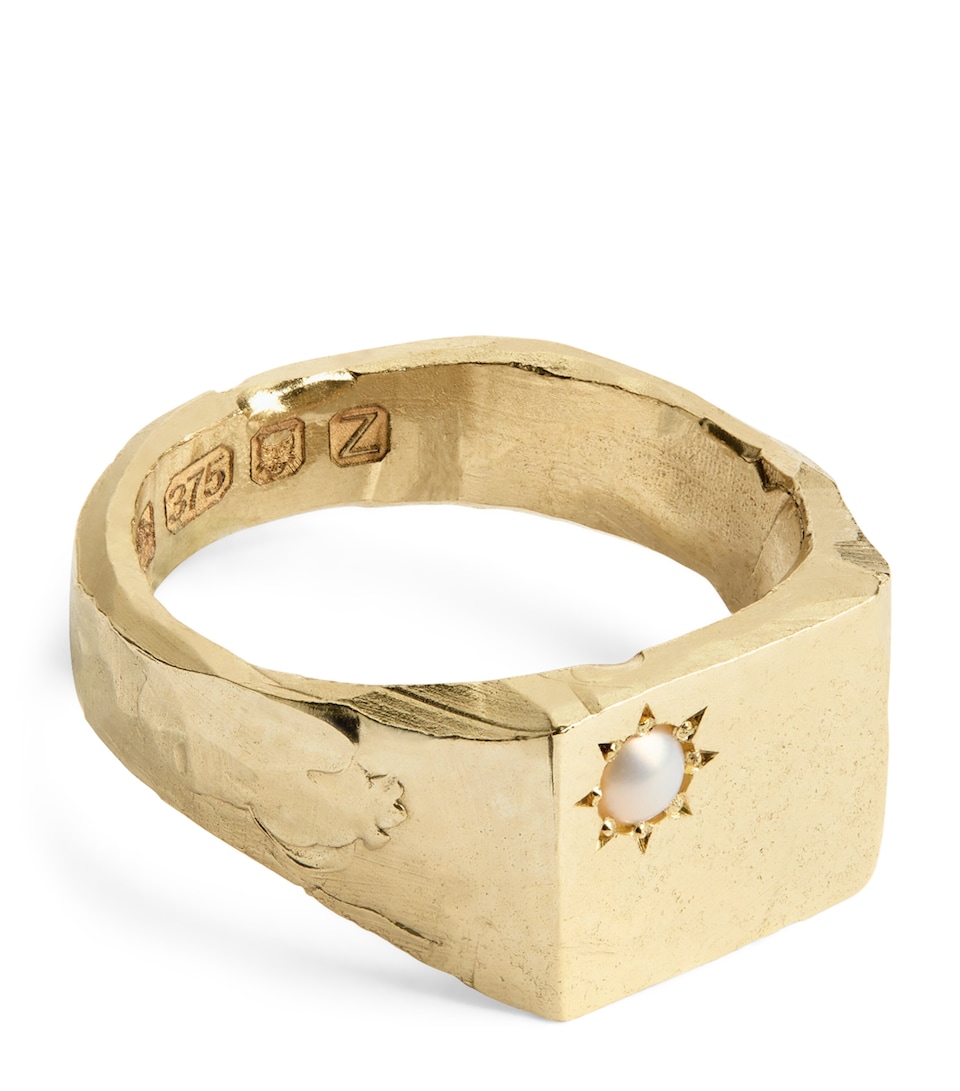 Yellow Gold and Pearl Signet Ring