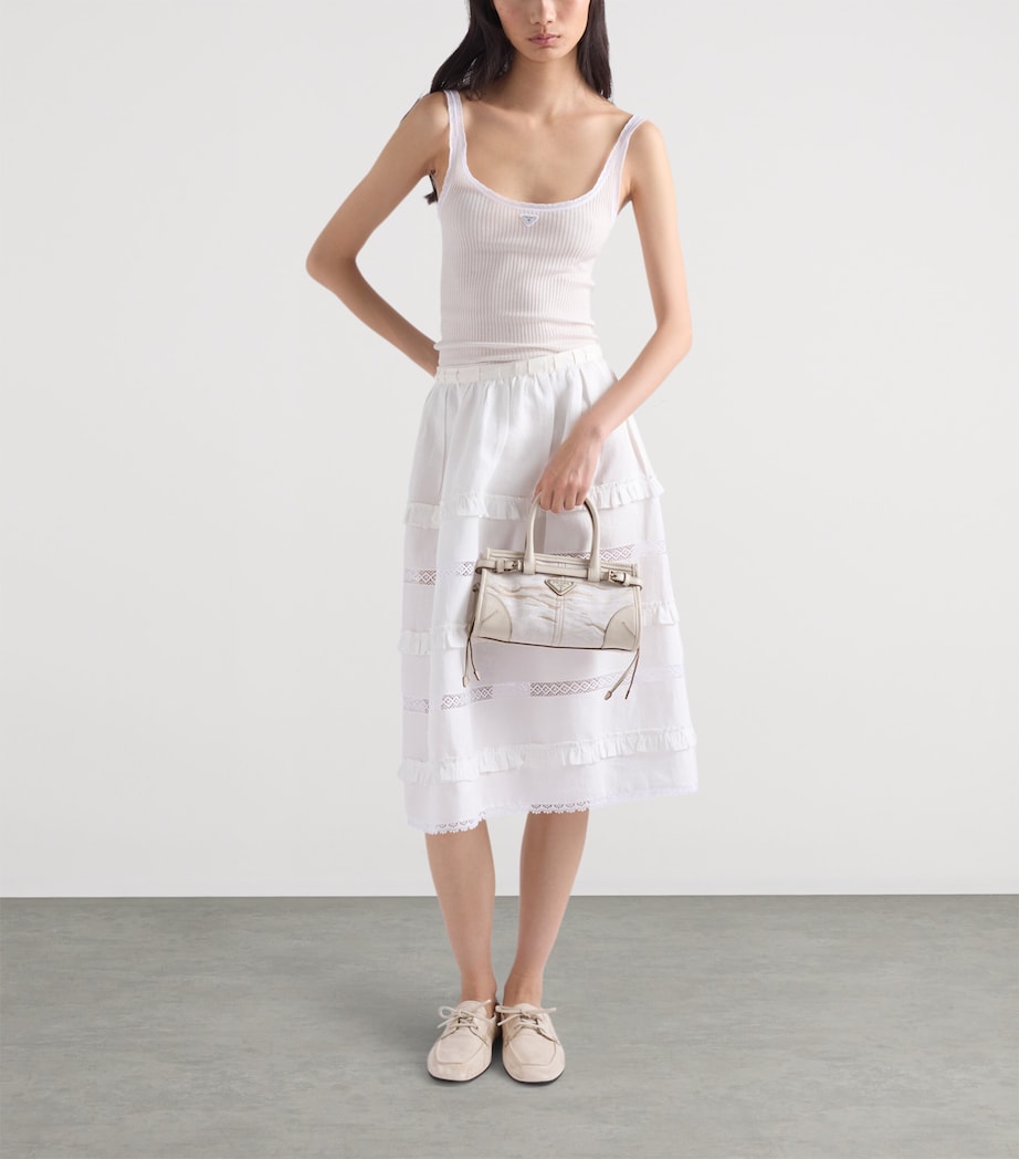 Prada Small Linen-Leather Bonnie Top-Handle Bag White Image 2