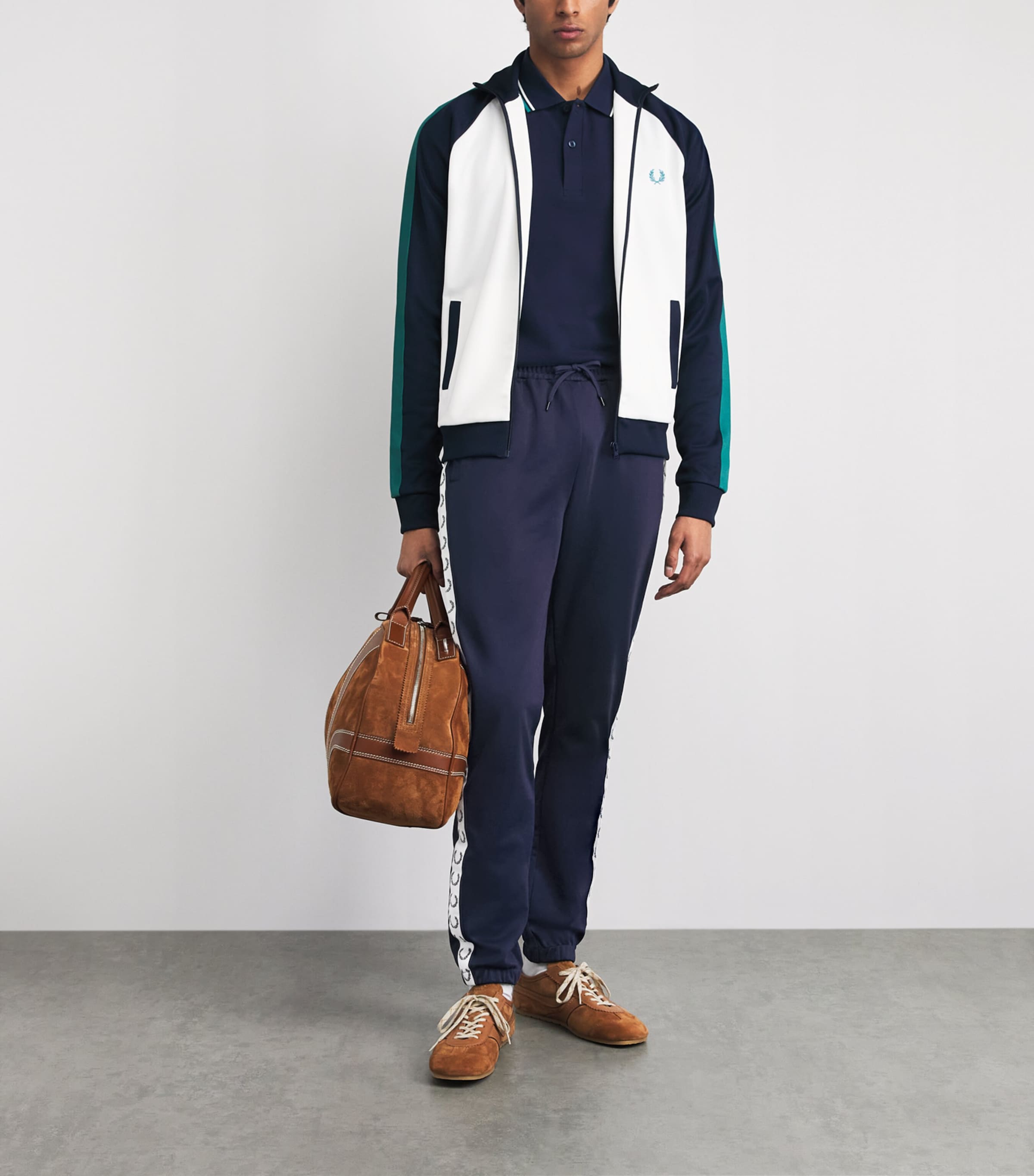 Fred Perry Mens Laurel Wreath Tape Sweatpants Carbon Blue Image 2