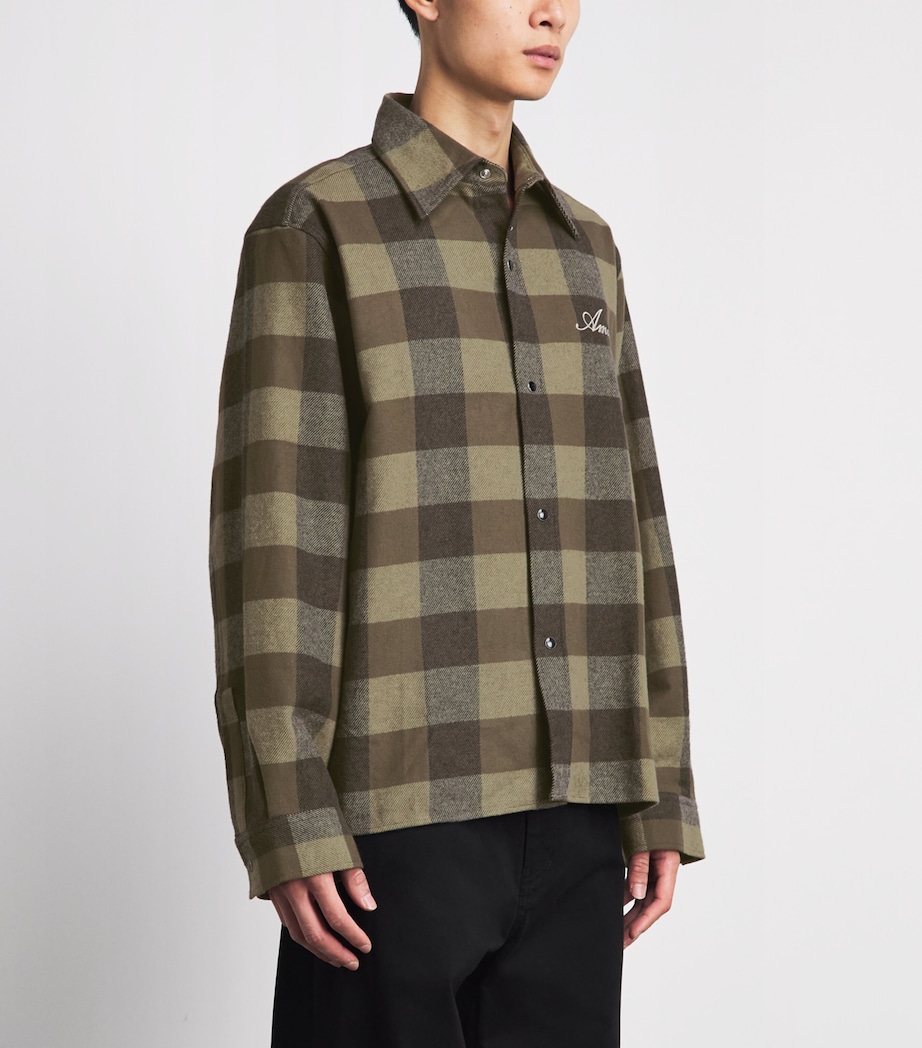 AMIRI Mens Cotton Flannel Check Shirt Deep Olive Image 4