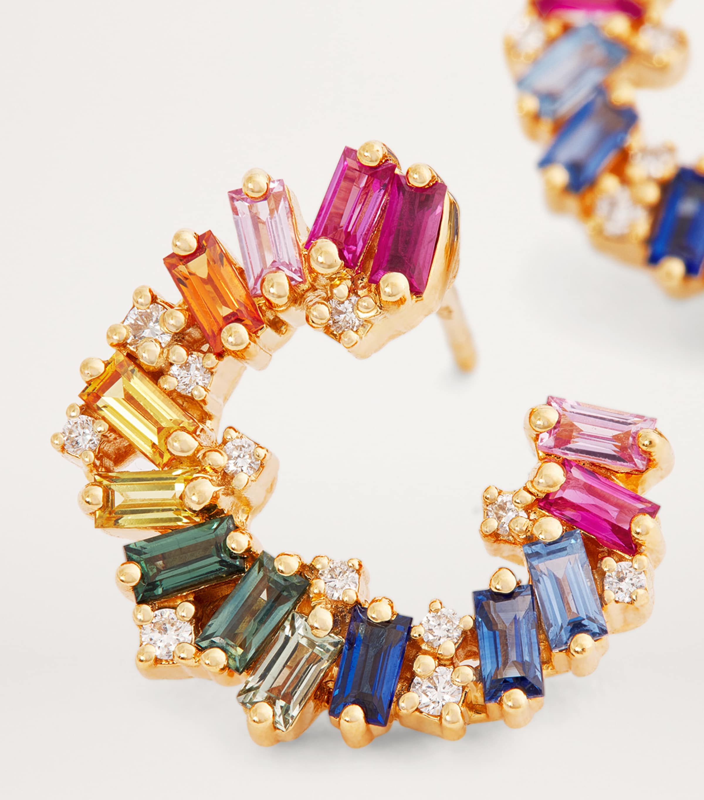 Suzanne Kalan Yellow Gold, Diamond and Rainbow Sapphire Shimmer Sideways Hoop Earrings Yg/rs Image 6