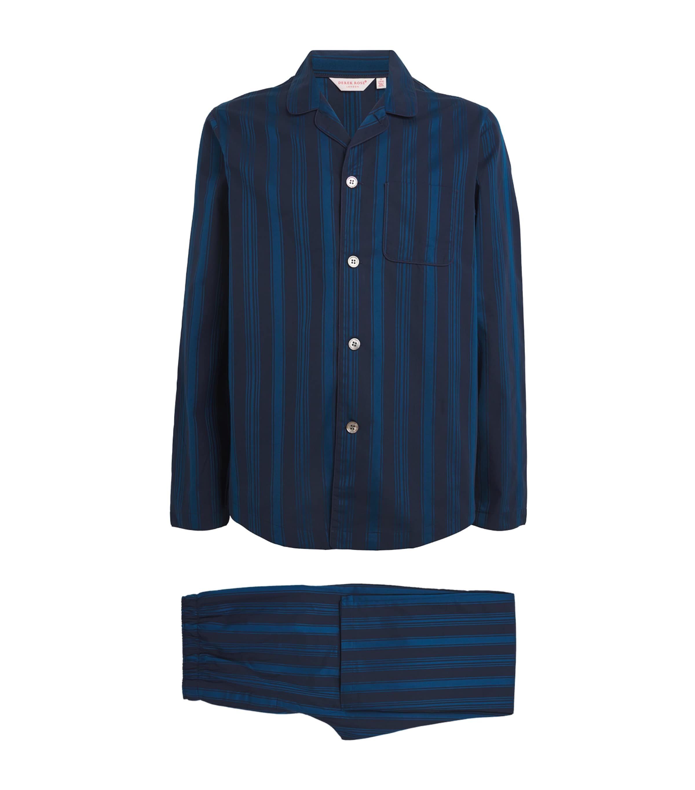 Shop Derek Rose Striped Royal Pyjama Set In Navy