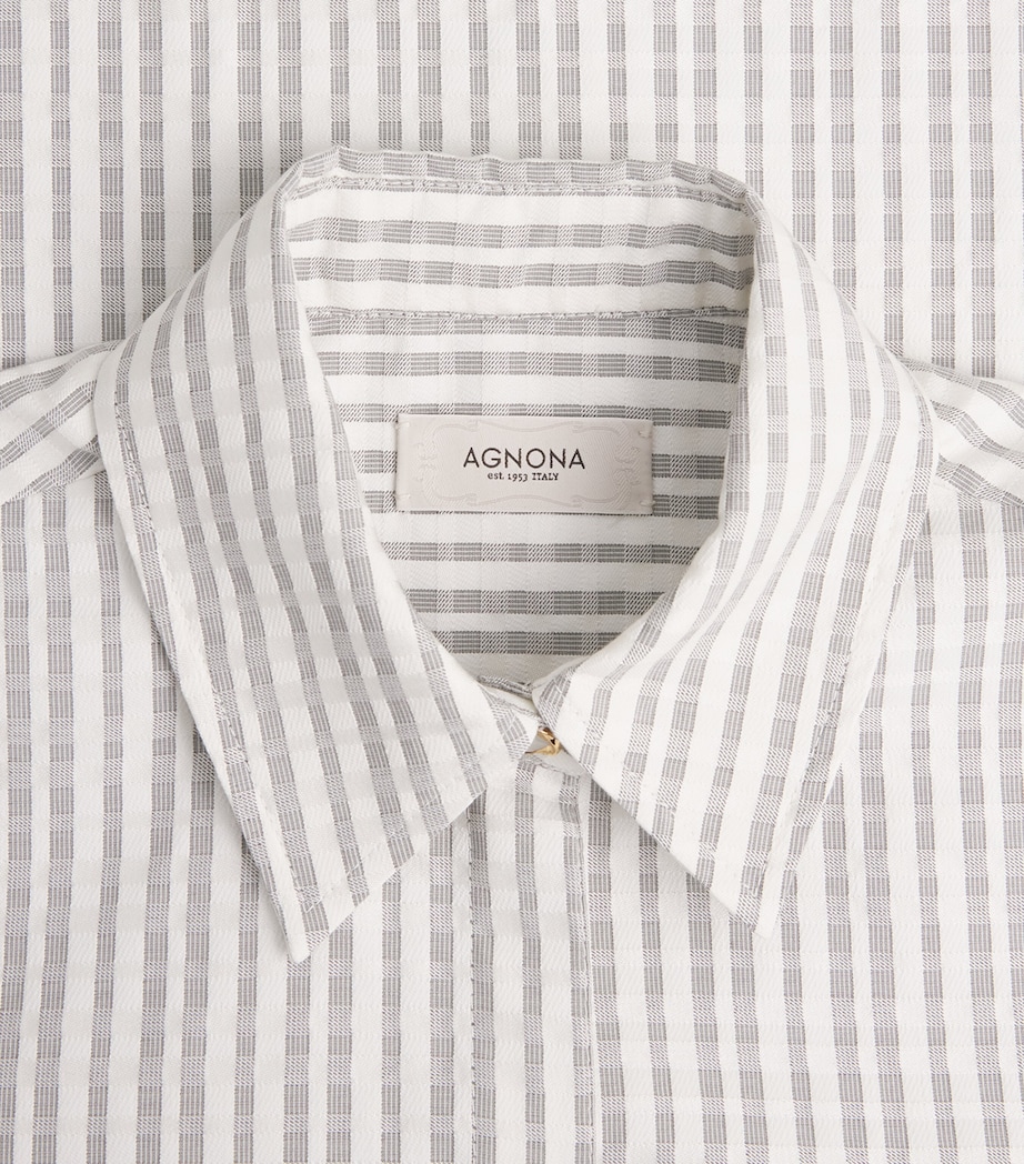 Agnona Womens Cotton-Silk Stripe Cropped Shirt White Grey Grey Image 5