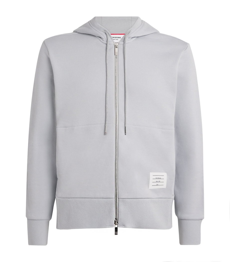 Thom Browne Mens Cotton 4-Bar Zip-Up Hoodie Pale Grey Image 1