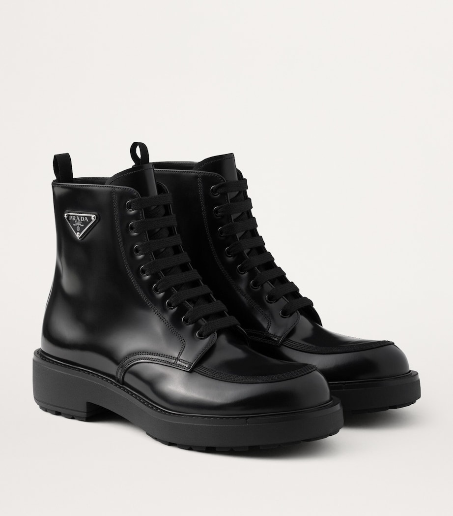 Leather Logo-Plate Lace-Up Boots F0002 Image 2