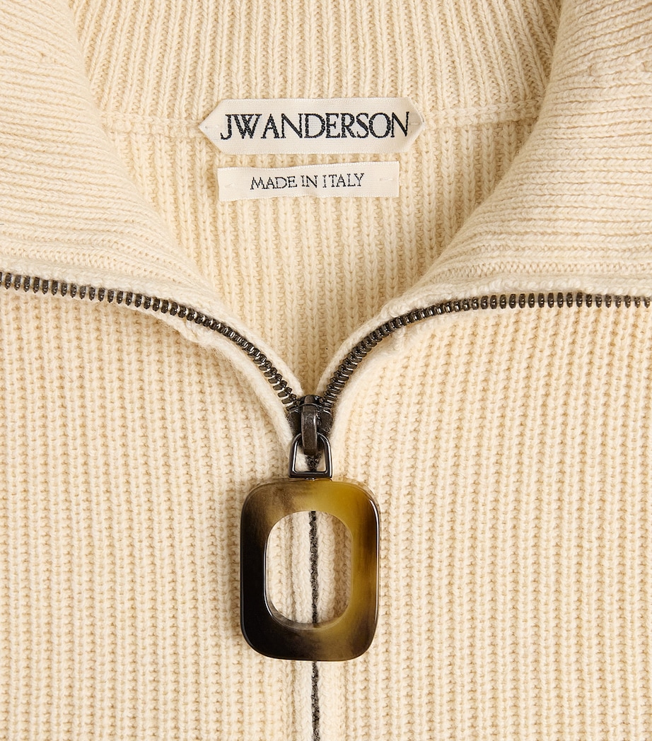 JW Anderson Mens Wool-Cotton Half-Zip Sweater Ivory Image 6