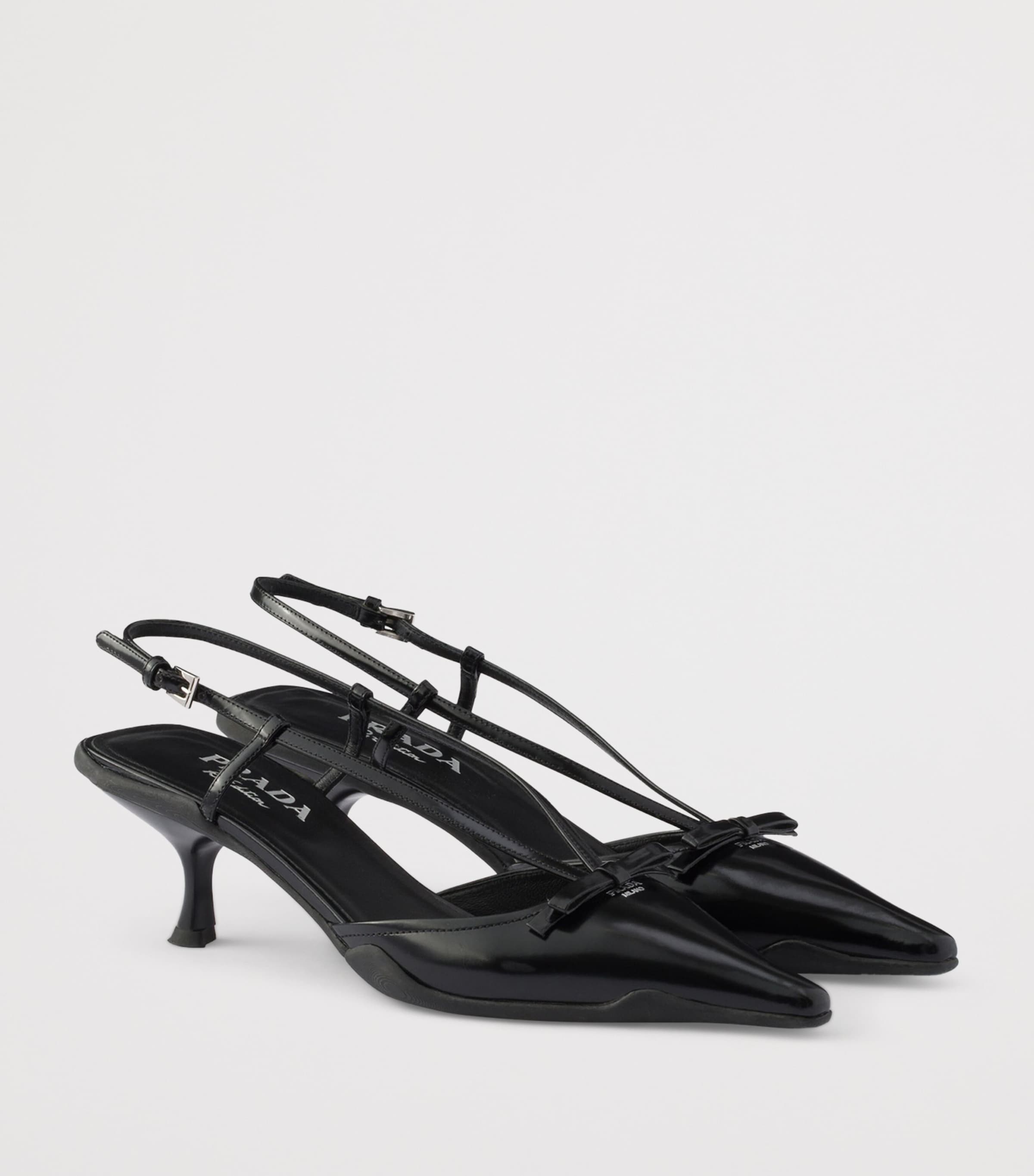 Prada Brushed Leather Bow Slingback Pumps 55 Black Image 2