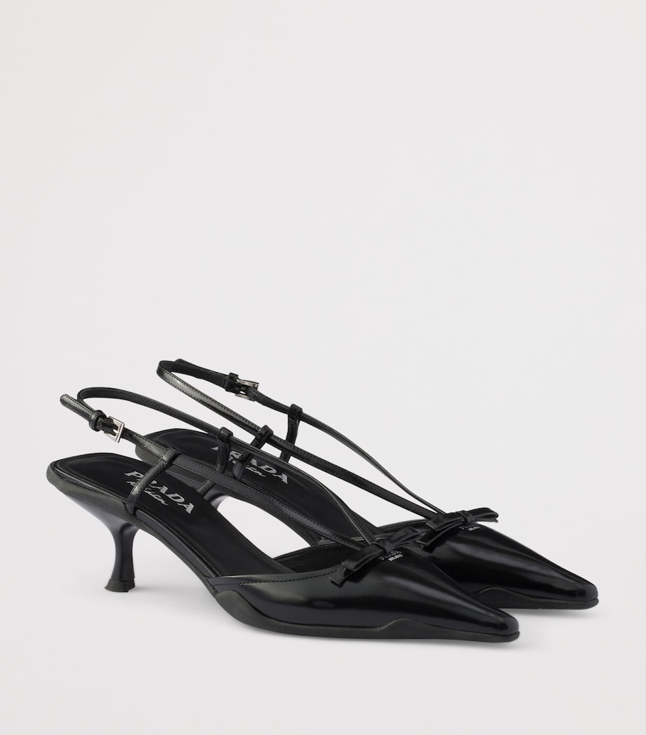 Prada Brushed Leather Bow Slingback Pumps 55 Black Image 2