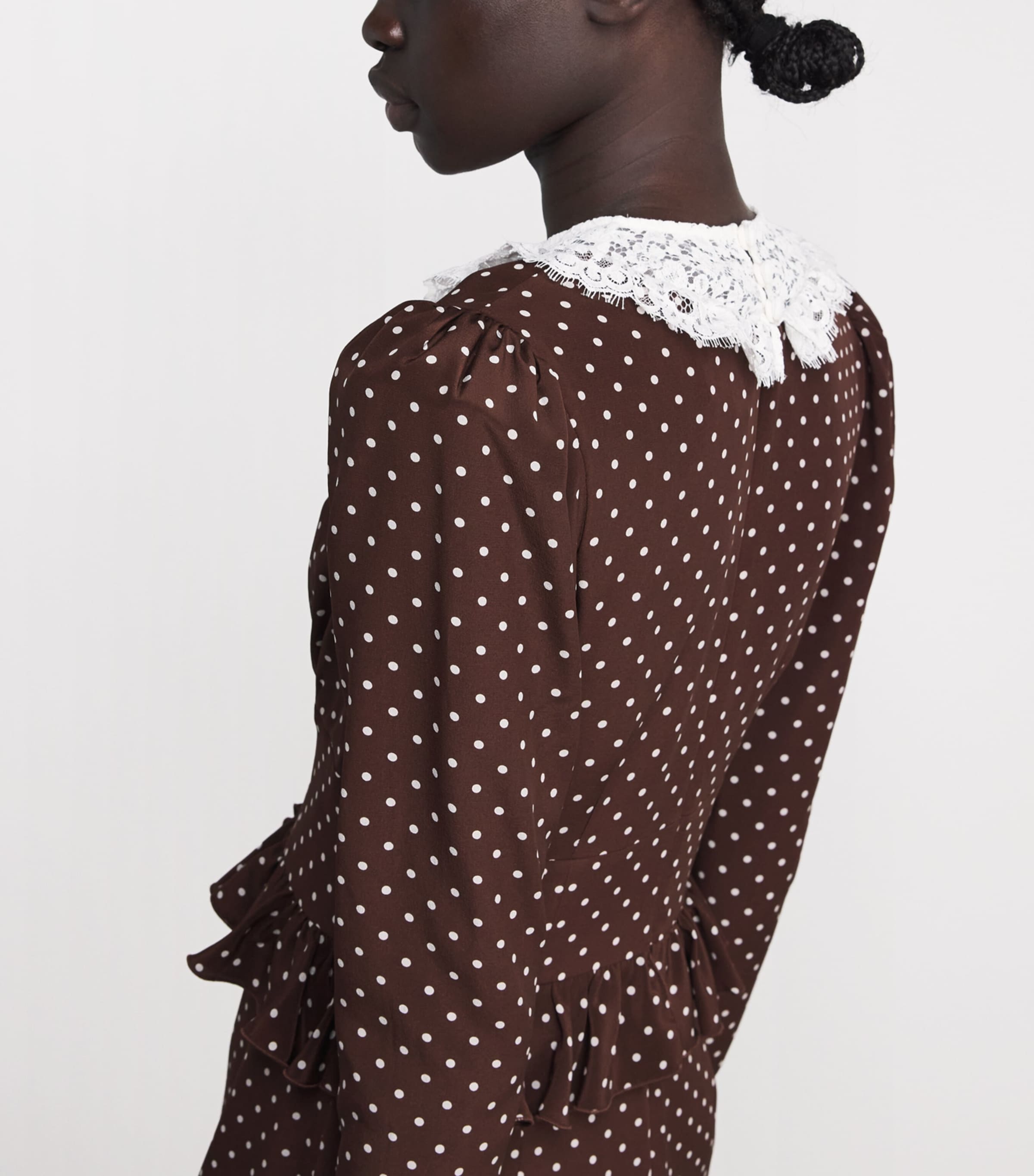 Alessandra Rich Womens Silk Polka-Dot Mini Dress Brown White Image 5