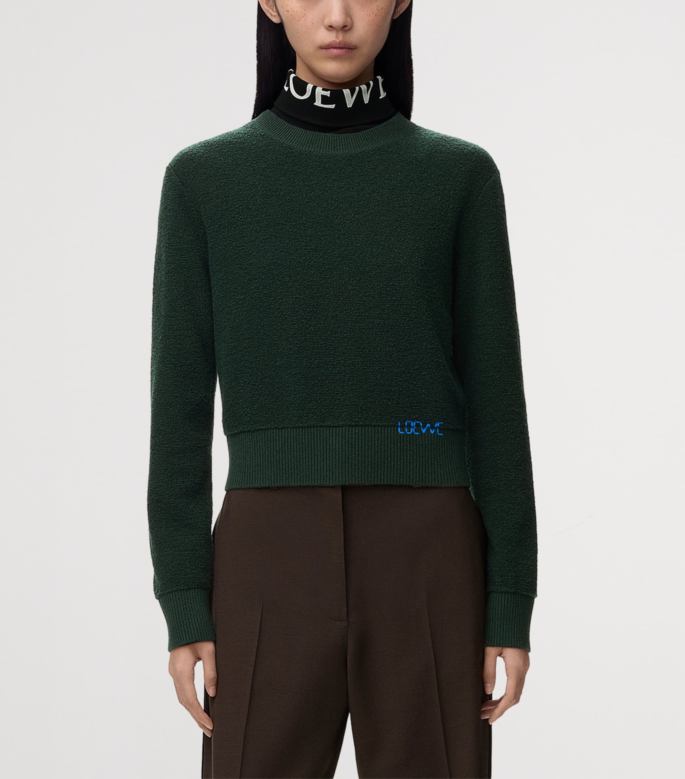 LOEWE Womens Wool-Blend Embroidered Sweater Dark Green Image 3