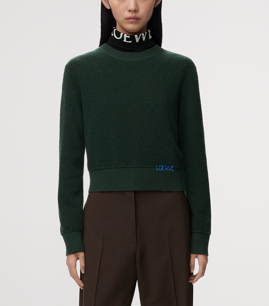 LOEWE Womens Wool-Blend Embroidered Sweater Dark Green Image 3