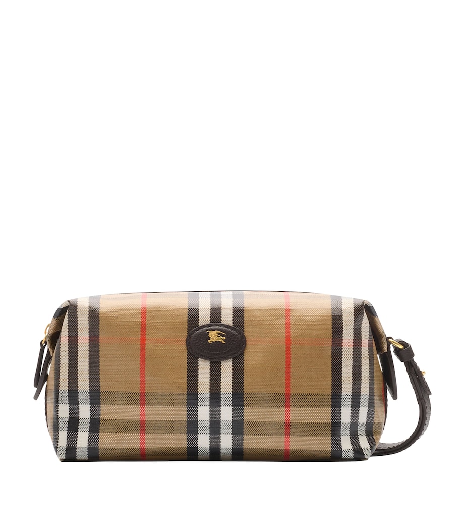 Leather-Trim Check Highlands Travel Pouch SAND Image 1