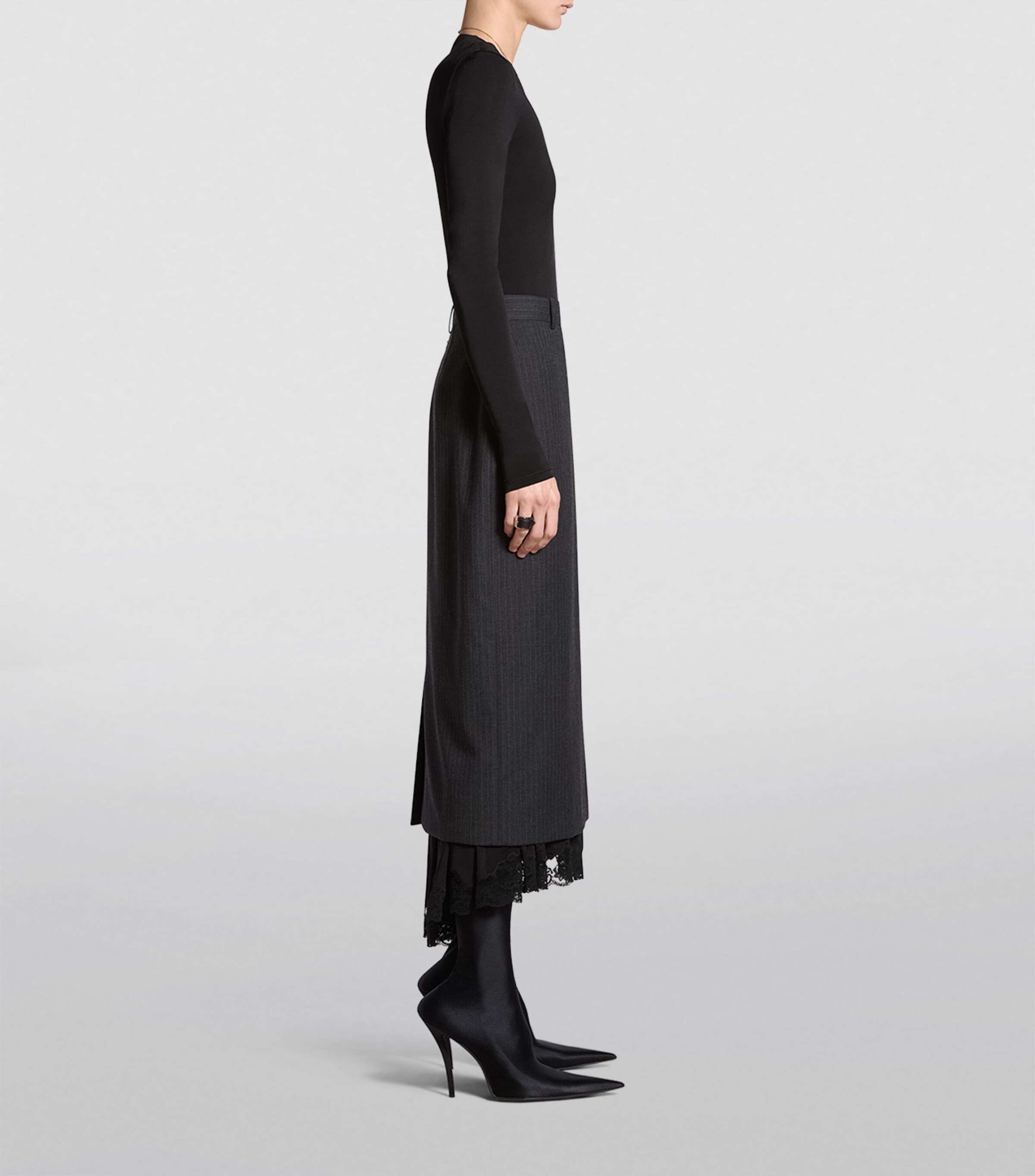 Balenciaga Womens Lace-Trim Pinstripe Pencil Skirt Image 5