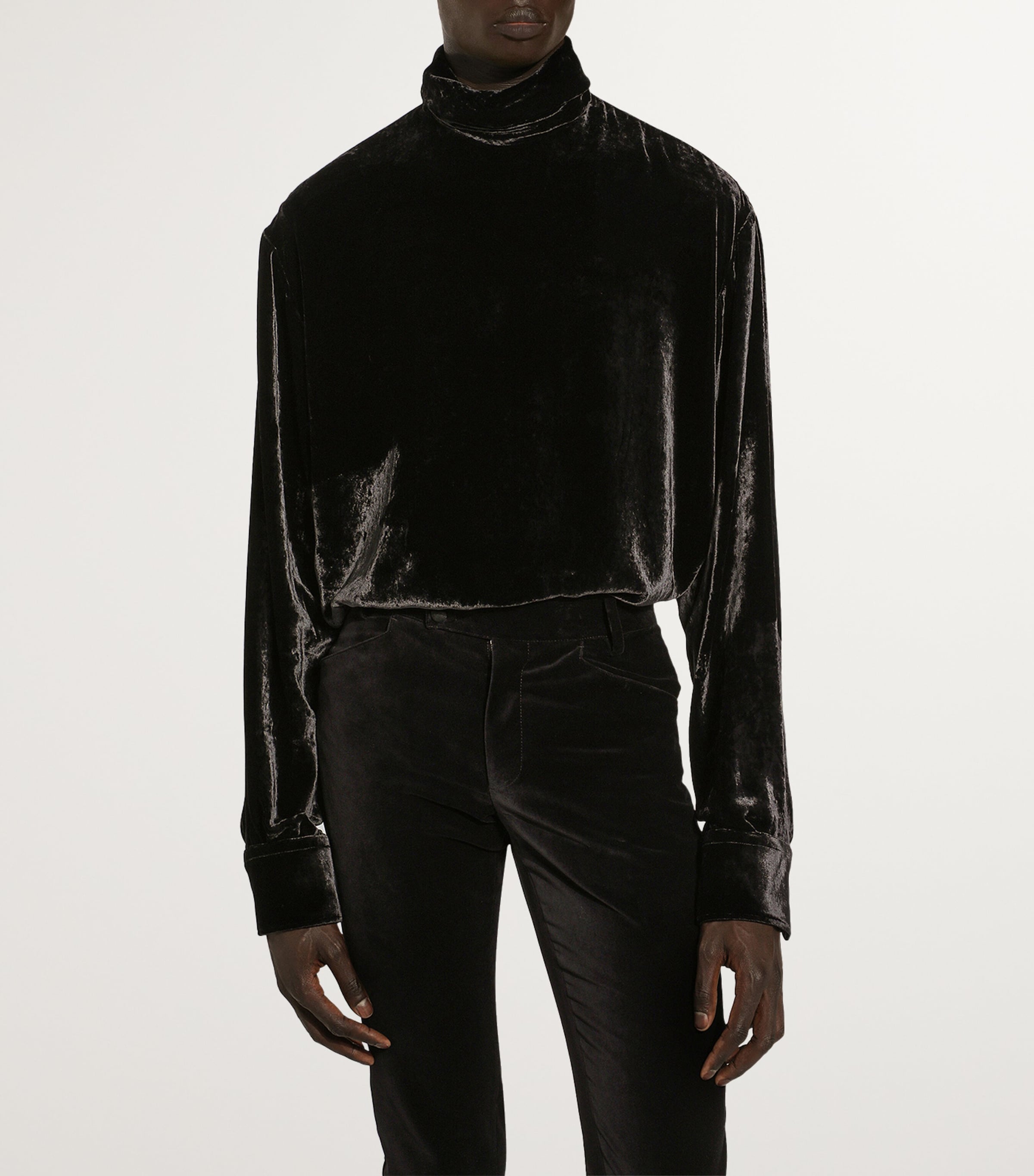 Velvet High-Neck Shirt N0000-BLACK Image 3