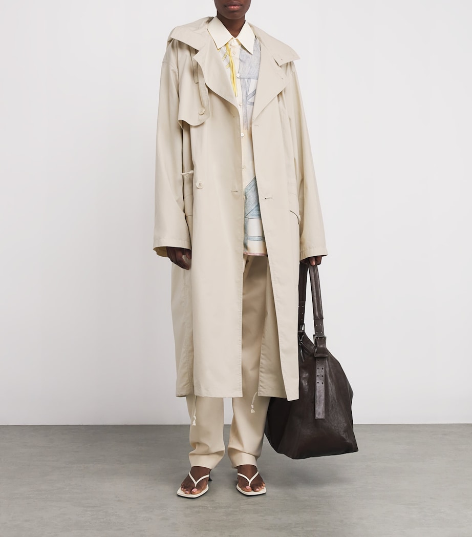 Lemaire Womens Hooded Trench Coat Stone Beige Image 2