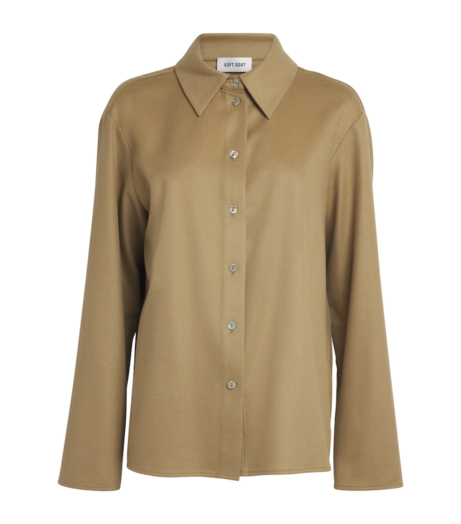 Soft Goat Womens Wool-Silk-Cashmere Woven Shirt Khaki Image 1