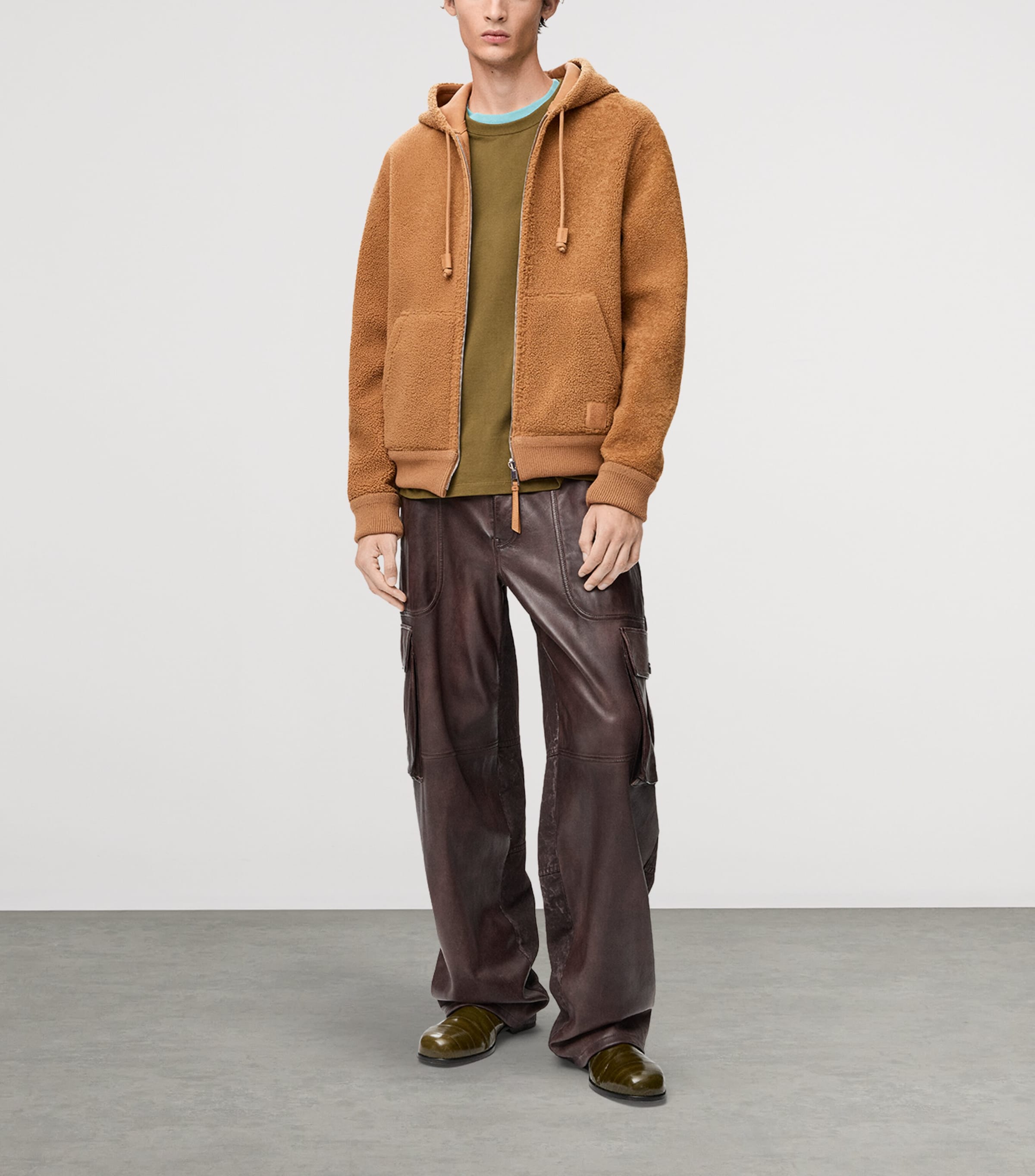 Shearling Reversible Hooded Jacket TAN Image 3