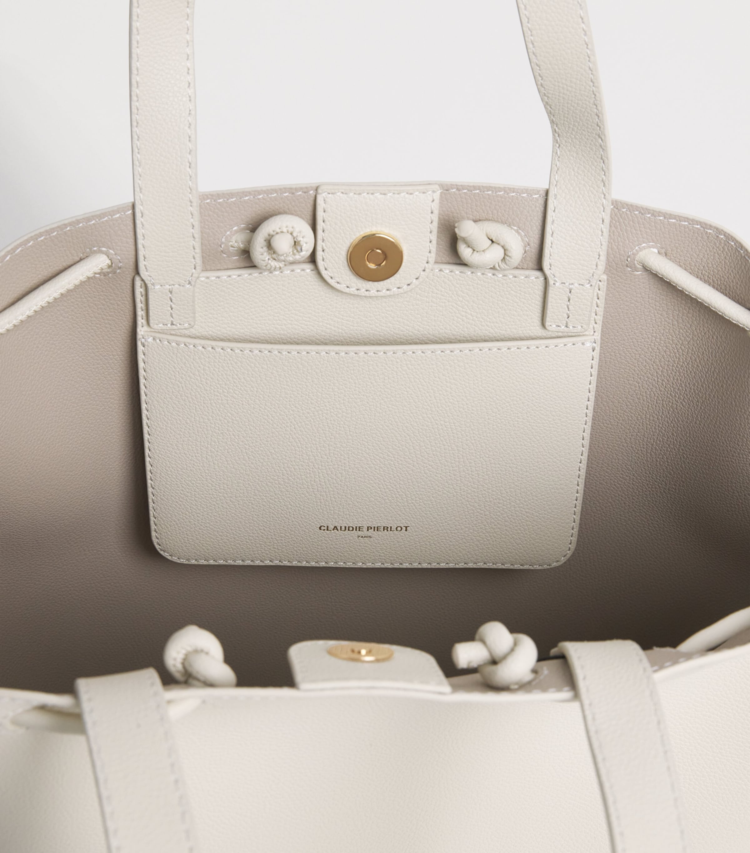 Claudie Pierlot Grained Leather Alban Tote Bag Ecru Image 5