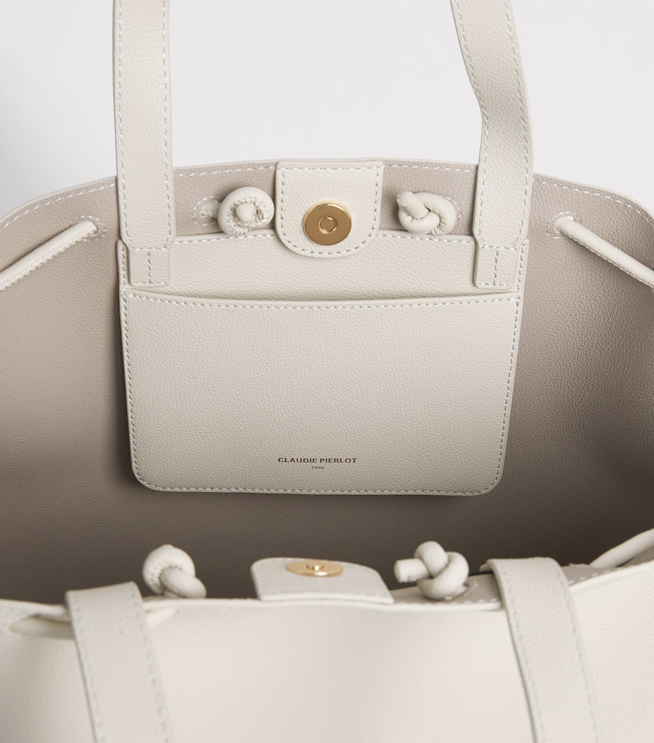 Claudie Pierlot Grained Leather Alban Tote Bag Ecru Image 5