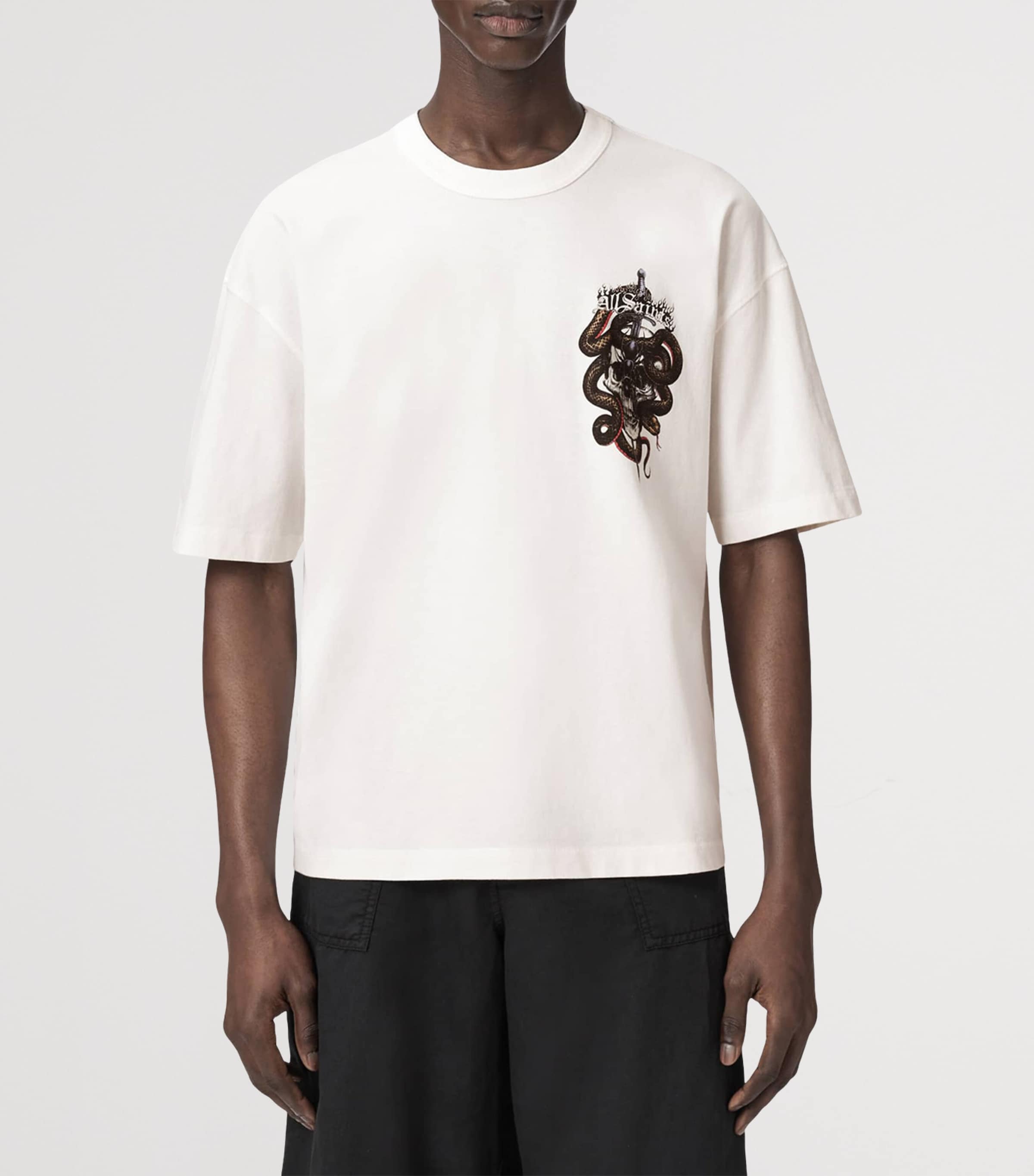 AllSaints Mens Organic Cotton Araknid T-Shirt Chalk White Image 3
