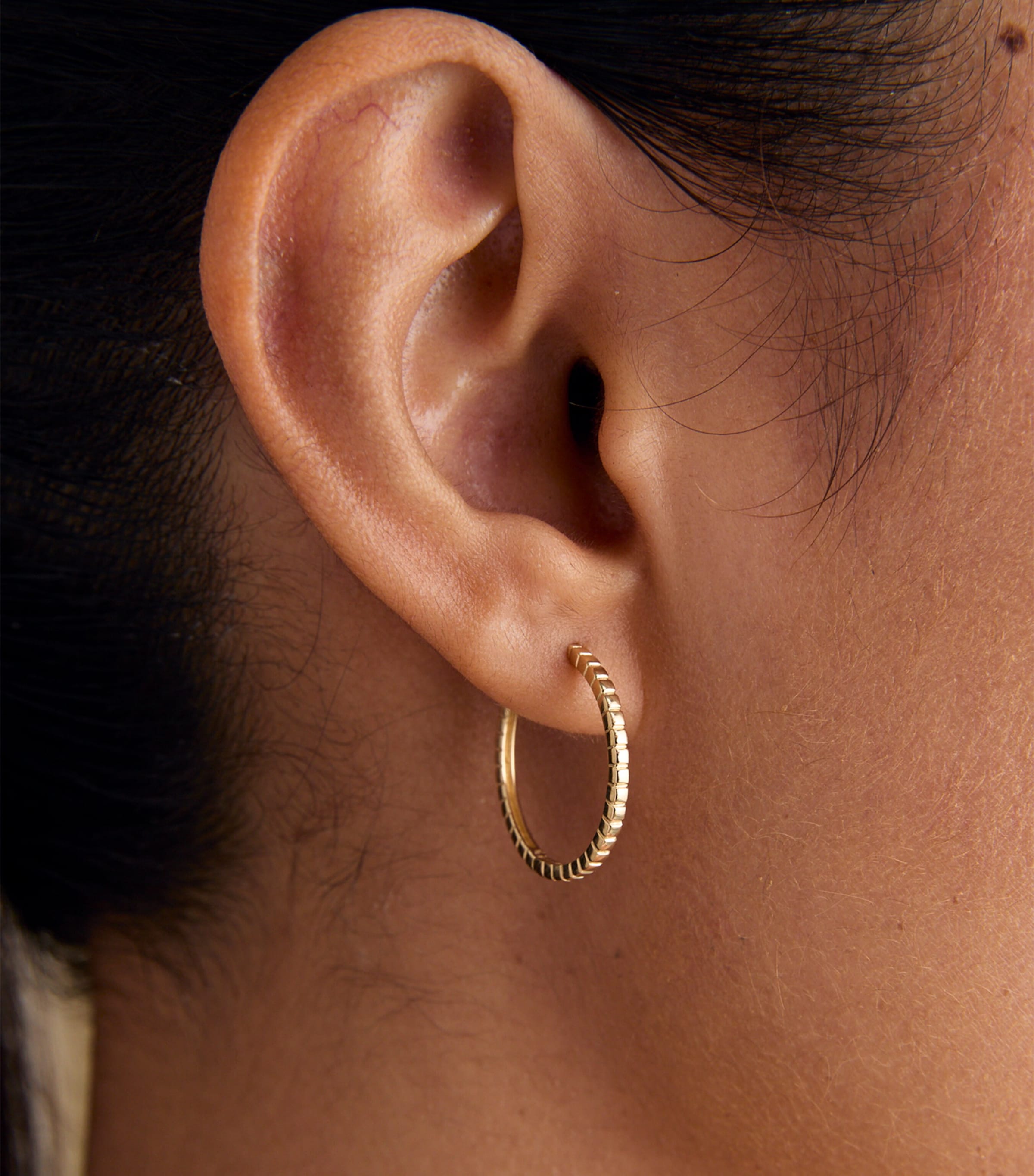 Yellow Gold Ridged Hoop Earrings GOLD Image 2