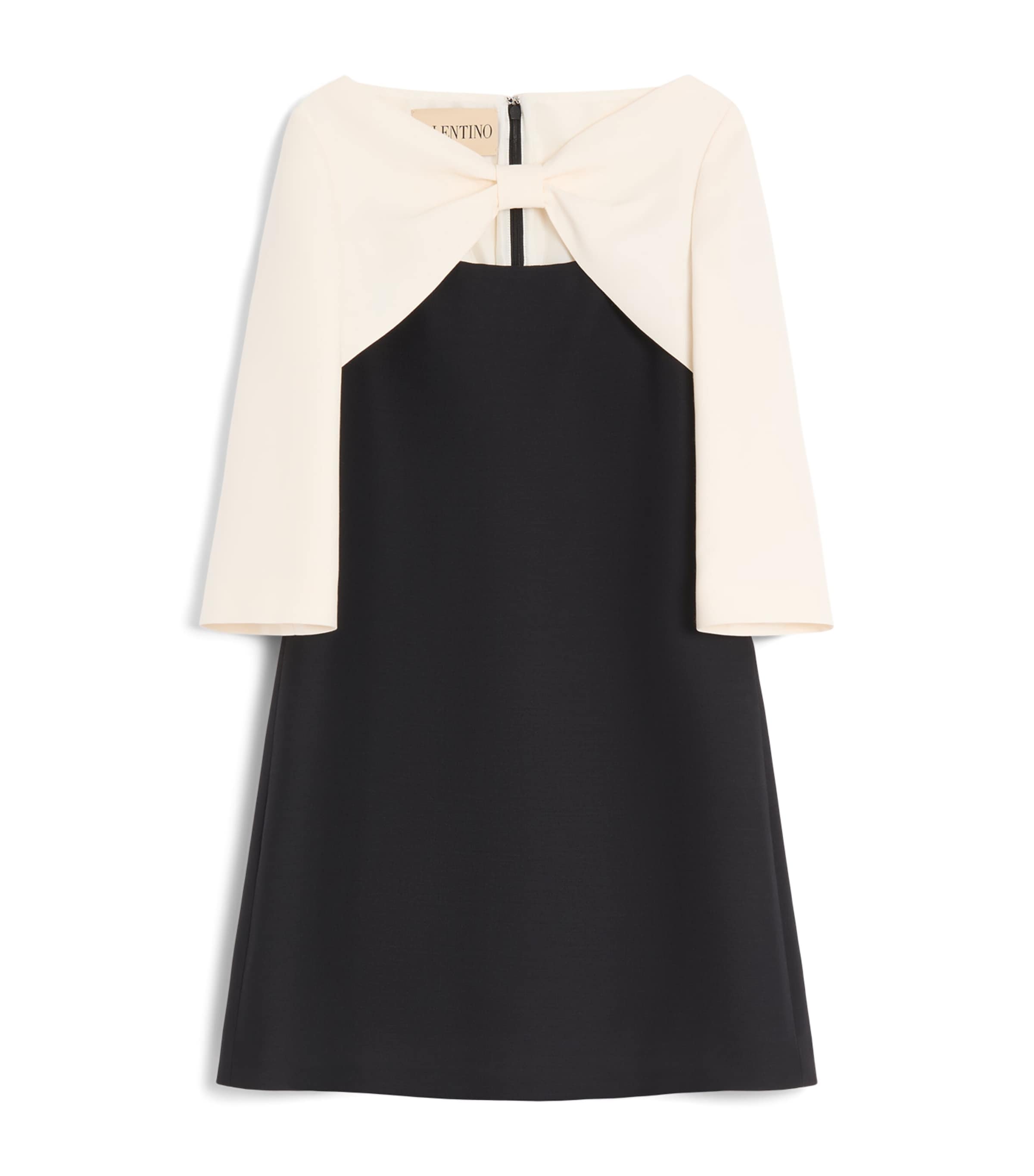 Valentino Garavani Crepe Couture Short Dress With Bow And Contrasting Sleeves Clothing In Black