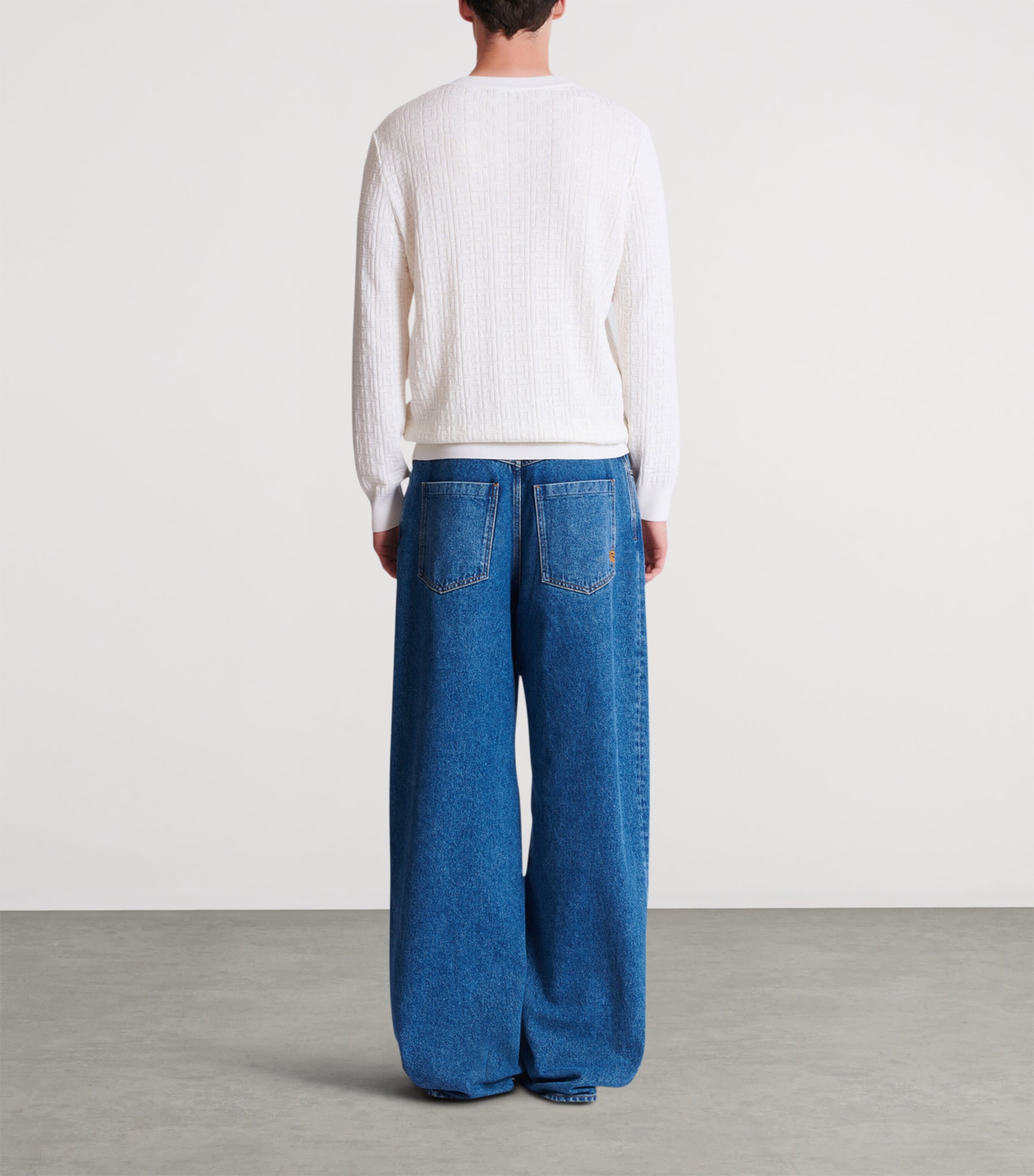 Wool-Linen-Blend Monogram Sweater 0KA NATUREL Image 6