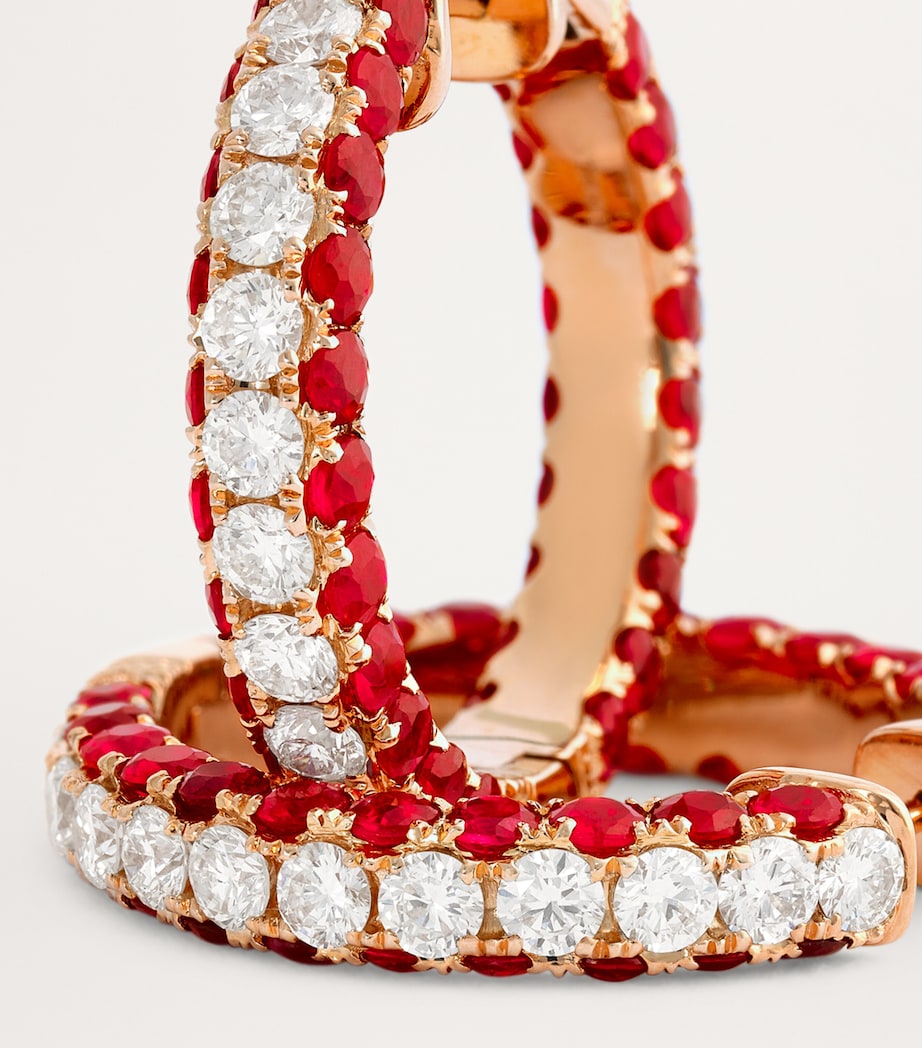 Rose Gold, Diamond and Ruby Three-Sided Hoop Earrings ROSE GOLD Image 6