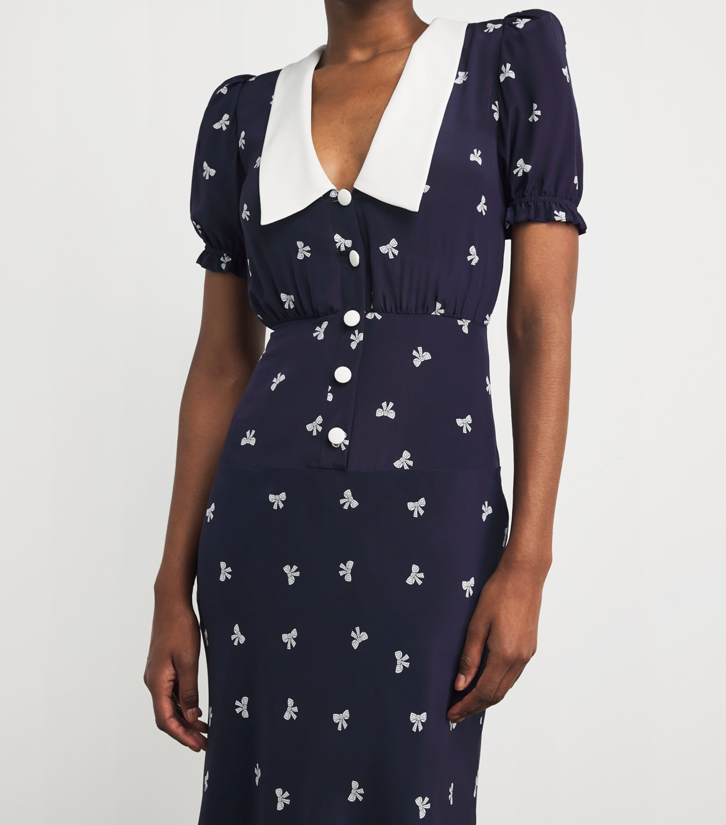 Silk Bow Midi Dress 1844 NAVY BLUE-WHITE Image 5