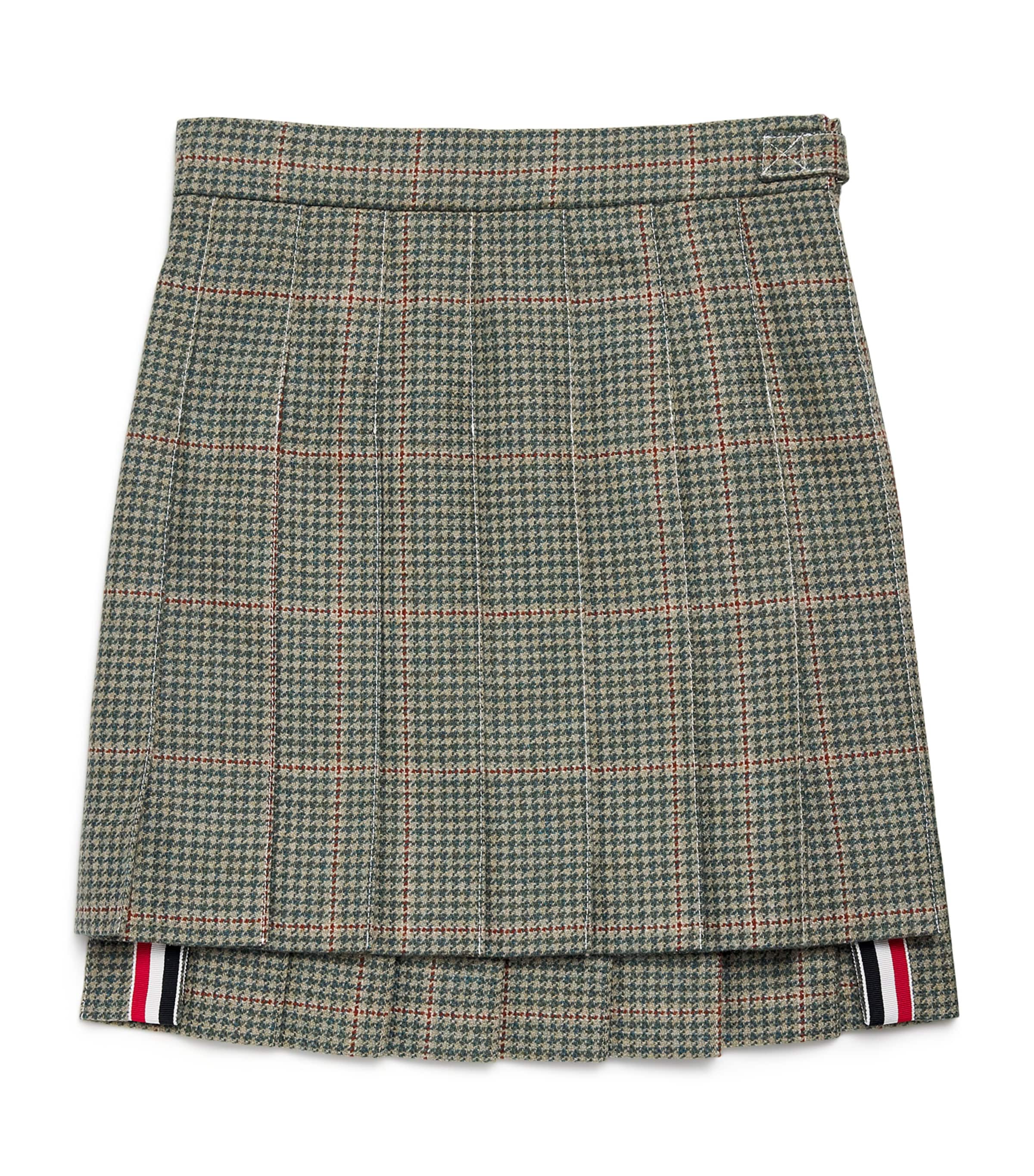 Thom Browne Tweed Herringbone Pleated Skirt In Green