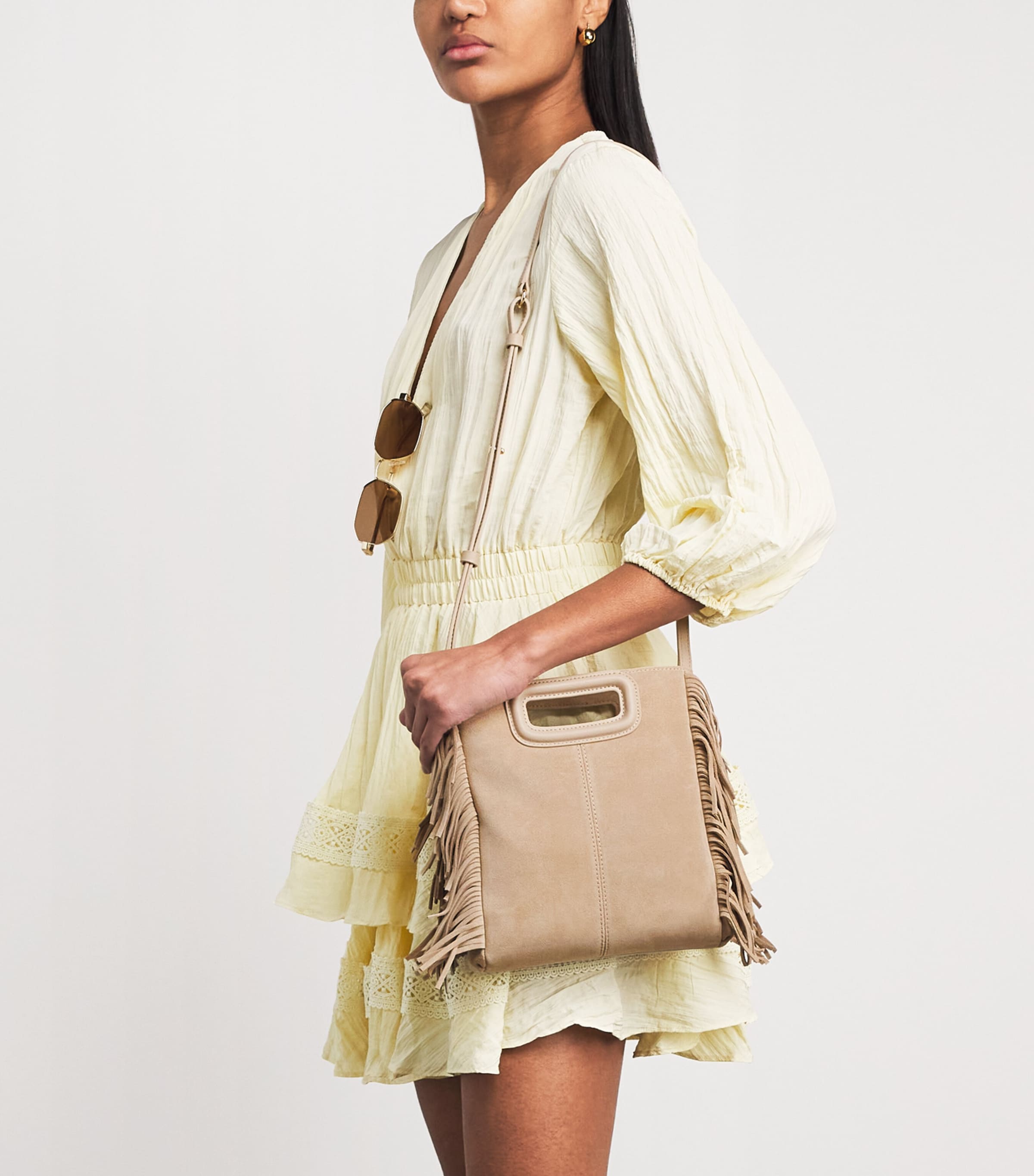 Maje Suede Fringed M Top-Handle Bag Cappucino Image 4