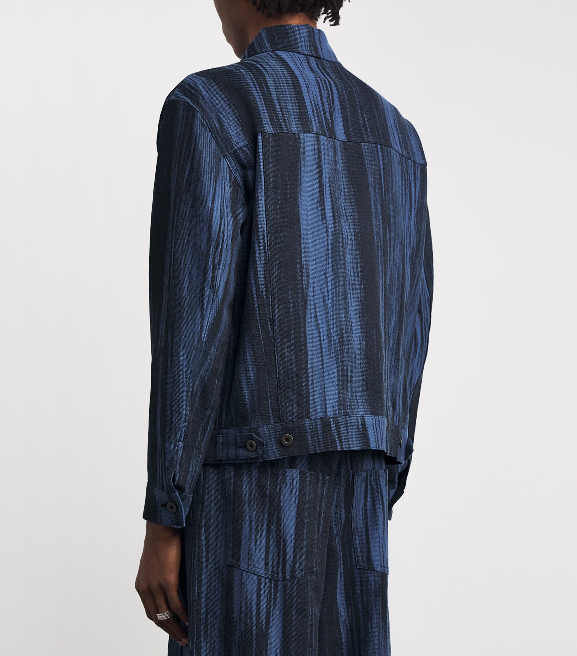 IM MEN Mens Jacquard Trucker Jacket Dark Blue Image 4