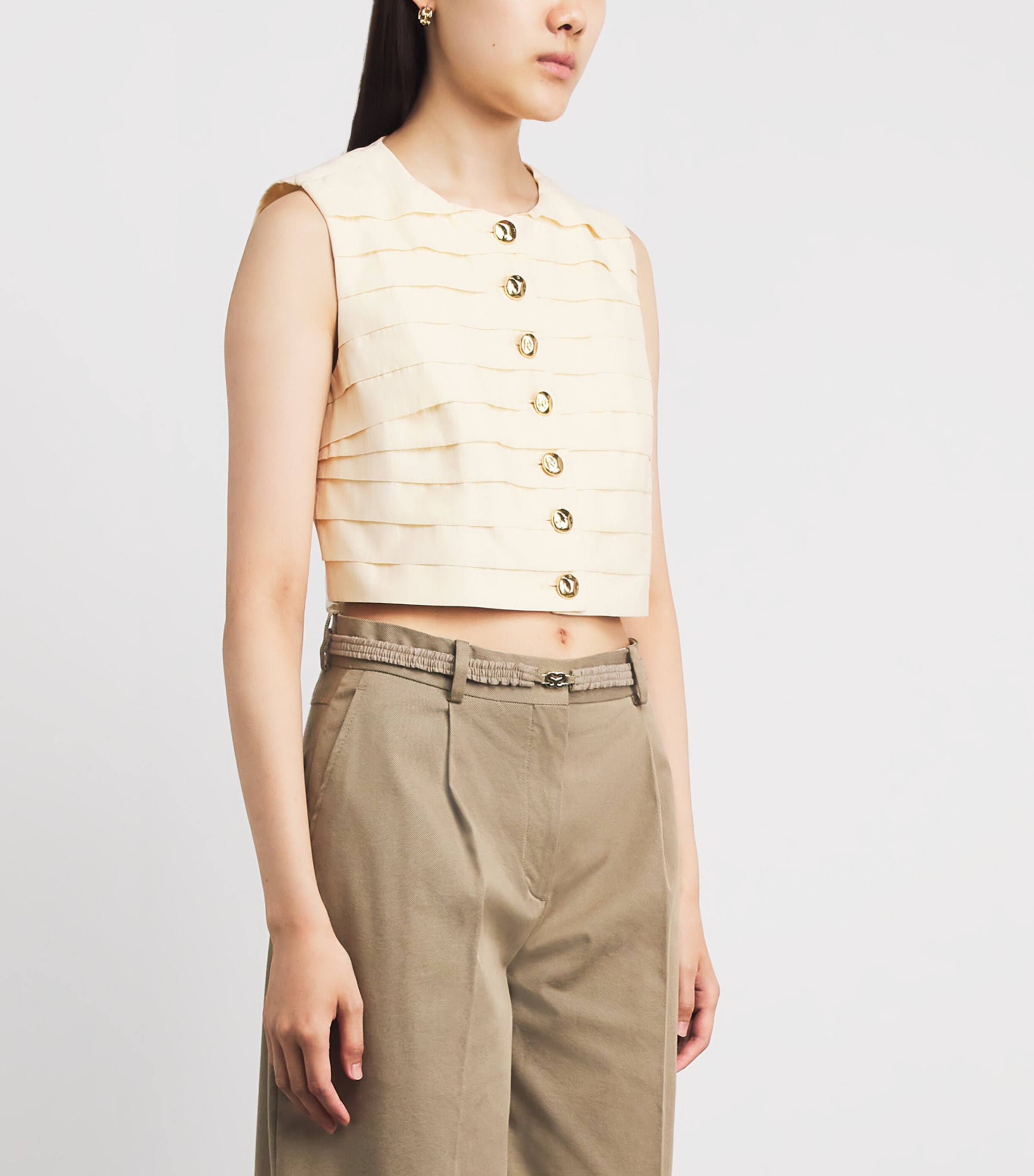 Sandro Paris Womens Cotton-Blend Sleeveless Crop Top Vanilla Image 4