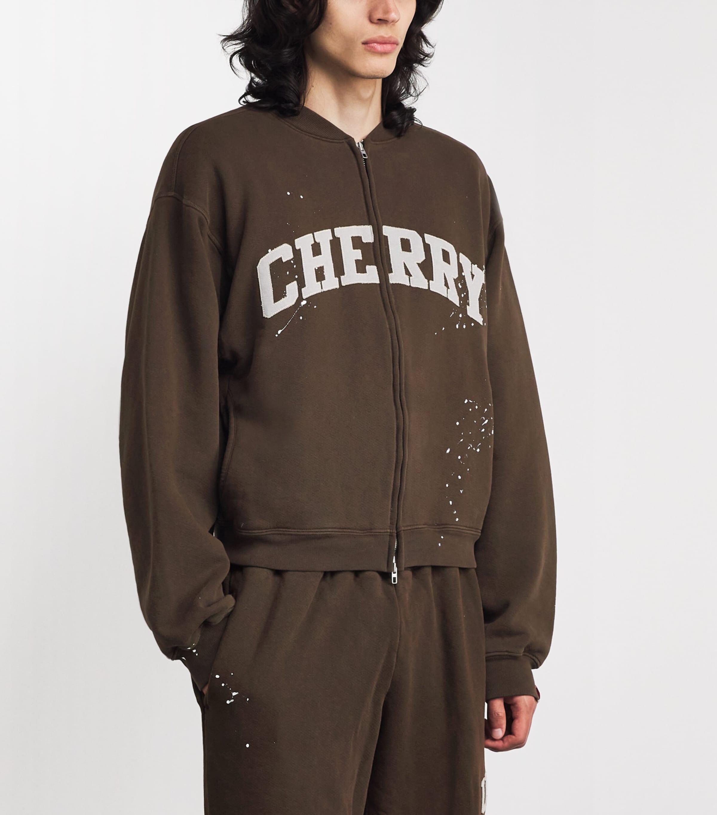 Cherry Los Angeles Mens Cotton Logo Zip-Up Sweater Chocolate Image 4