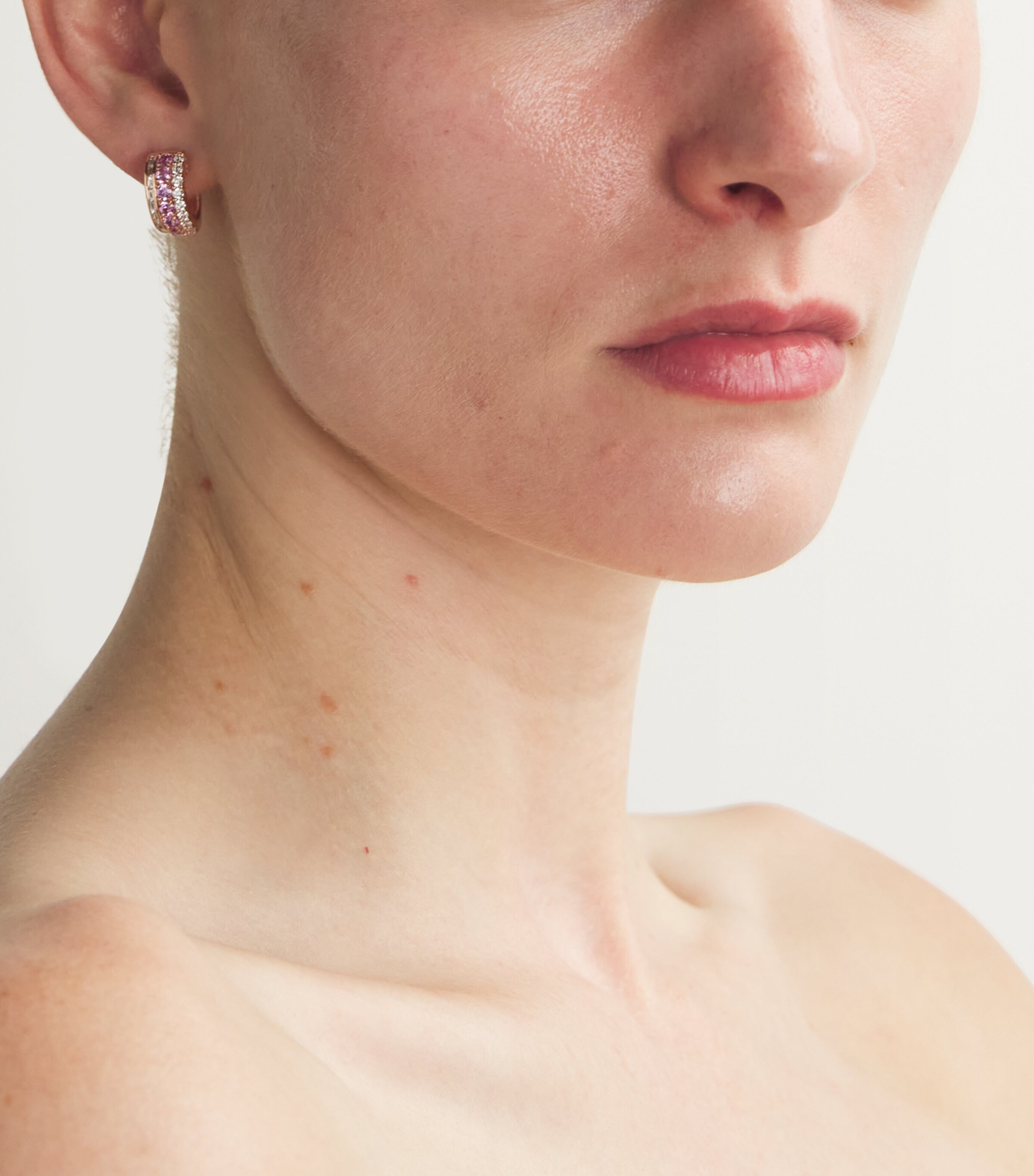 Rose Gold, Pink Sapphire and Diamond Lola Huggie Earrings ROSE GOLD Image 2