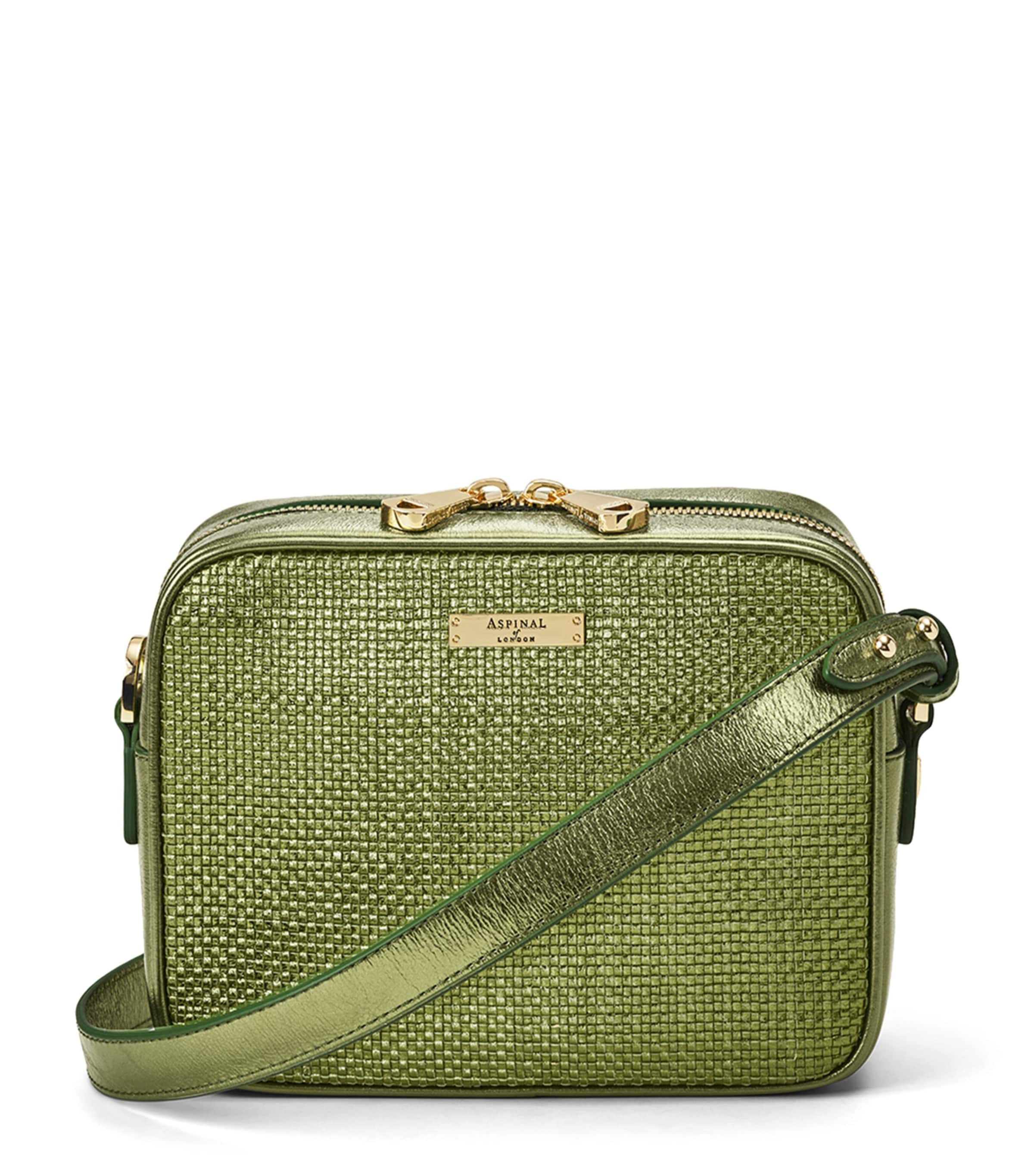 Aspinal Of London Leather Woven Camera Bag In Green