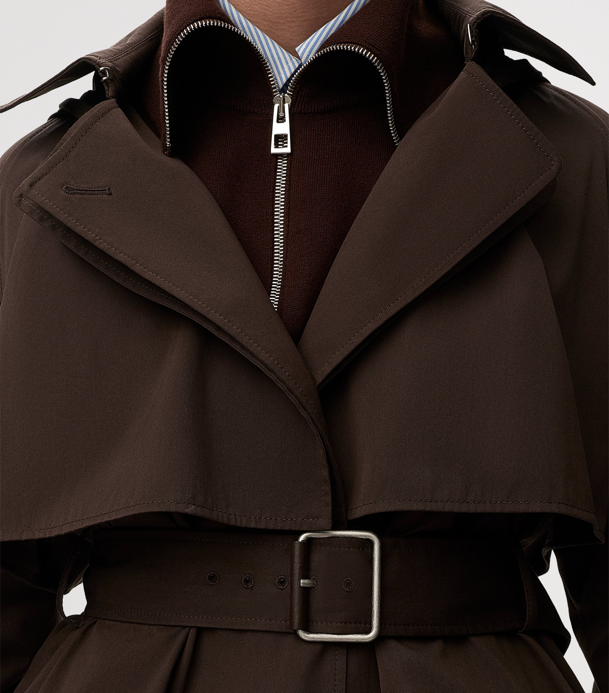 LOEWE Womens Cotton Belted Short Trench Coat Brown Image 5