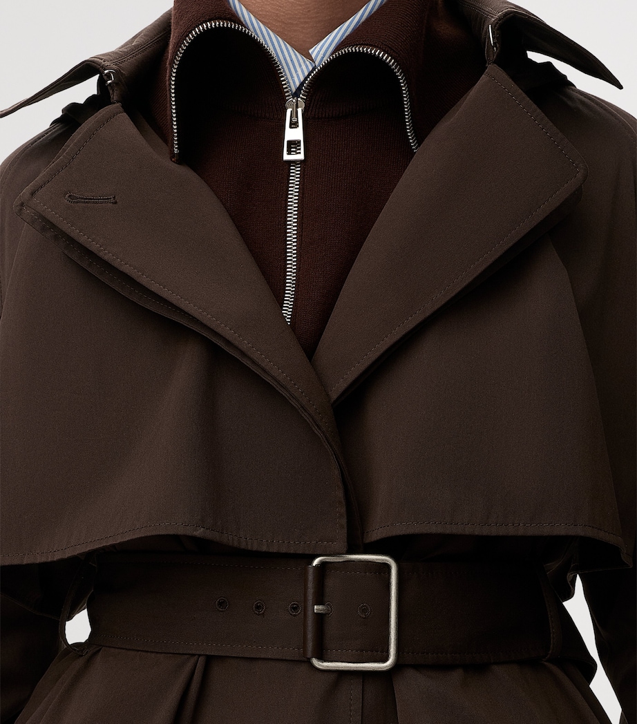LOEWE Womens Cotton Belted Short Trench Coat Brown Image 5