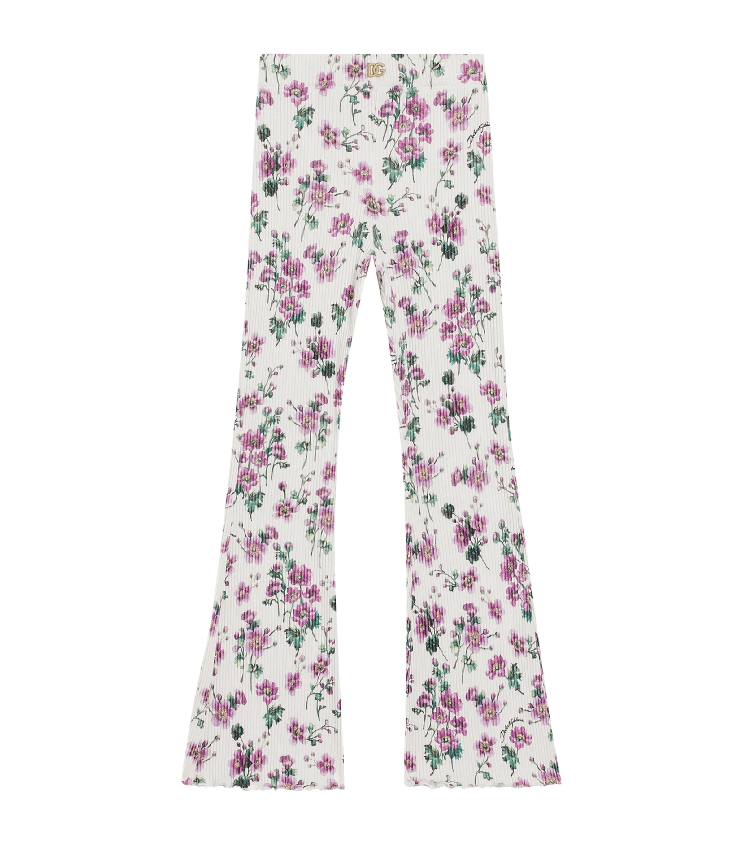 Dolce&Gabbana Kids Cotton Floral Trousers (8-12 Years) Violette Image 1