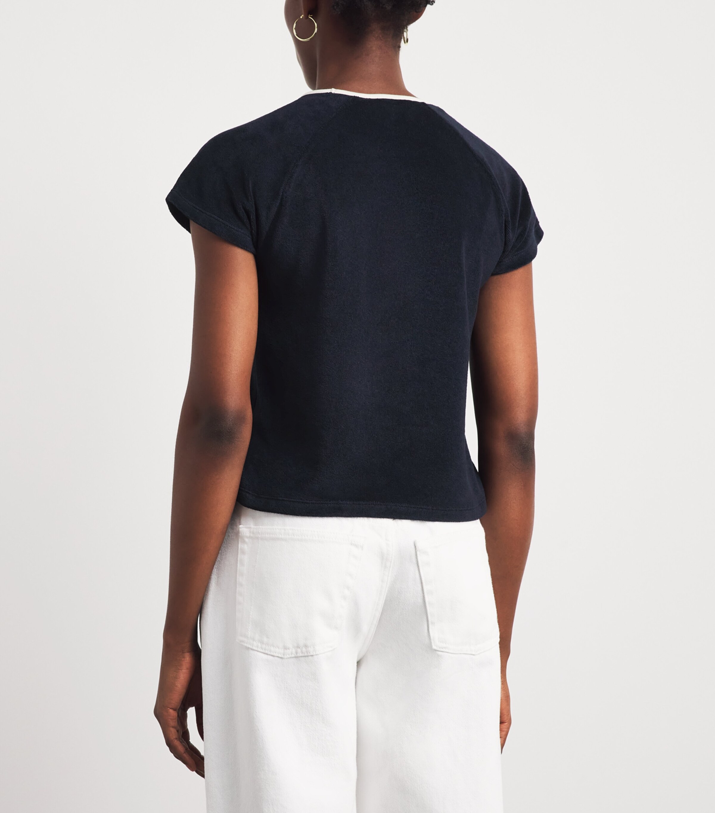 ME+EM Womens Organic Cotton-Blend Terry Baby T-Shirt Navy/cream Image 5